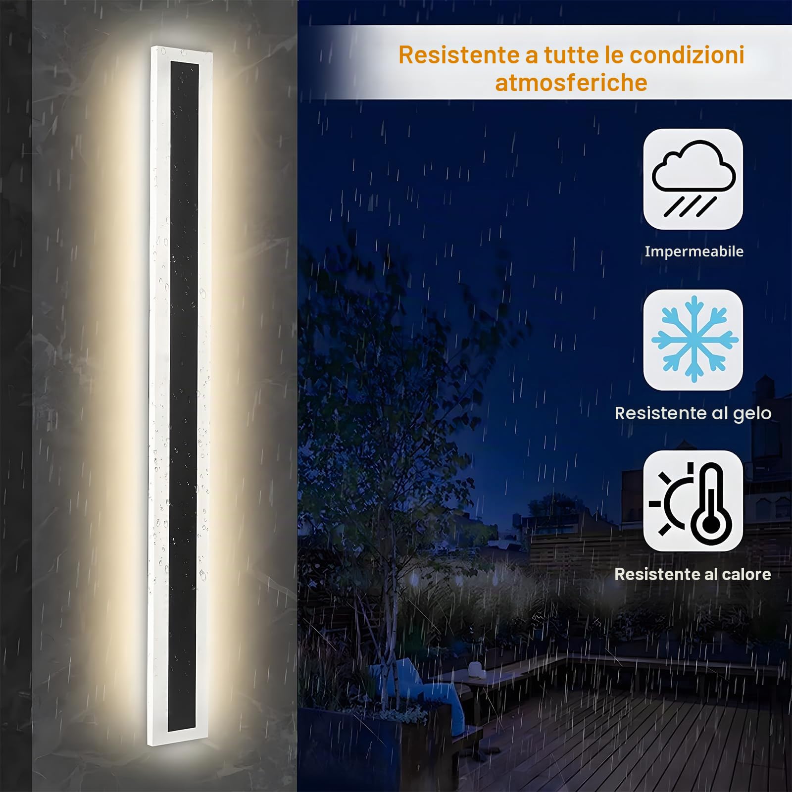 Applique Esterno LED 8W 40CM Nero IP65,Luce Bianco Naturale 4000K