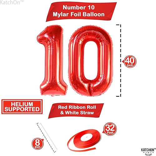 Miniatura 2 de KatchOn, Globo rojo gigante del número 10, 40 pulgadas, decoraciones de cumpleaños de 10 años, globos para decoraciones de cumpleaños de 10 años,