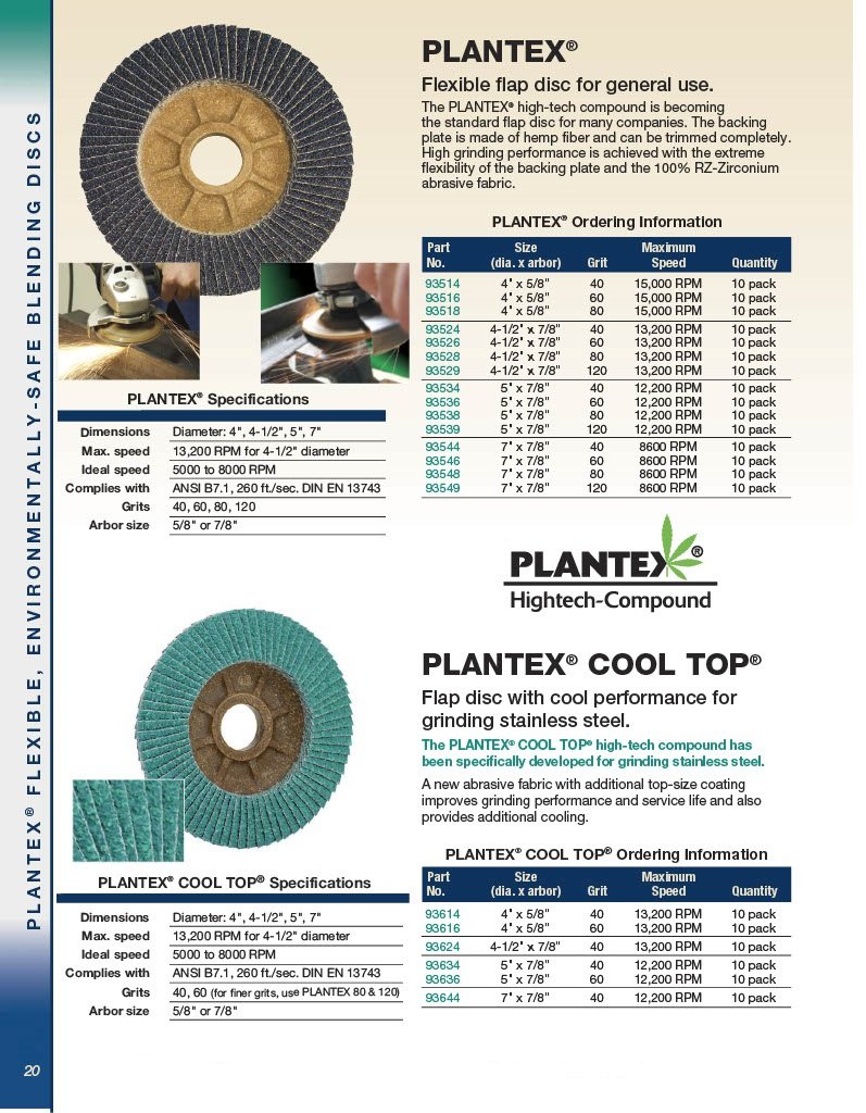 CS Unitec 93634 PLANTEX Cool Top Flap Disc for Grinding Stainless Steel, 5" Diameter, 7/8" Arbor, 40 Grit (Pack of 10)