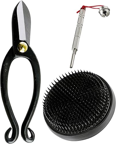 Vista 9 de Wazakura Kit de herramientas Ikebana para principiantes, tijeras Ikenobo, soporte Kenzan negro, limpiador, juego de arreglos florales, tijeras