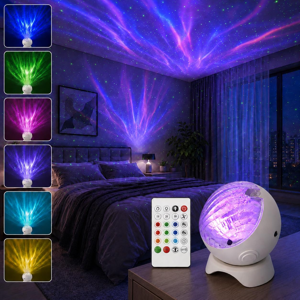 AIBAOBAO Galaxy Star Projector Light, 360° Northern Lights Projector, Ocean Wave Sensory Light with Remote Control, 10 Colours, Timer, Ceiling Night Light Projector for Bedroom Decor/Kids Adults Party