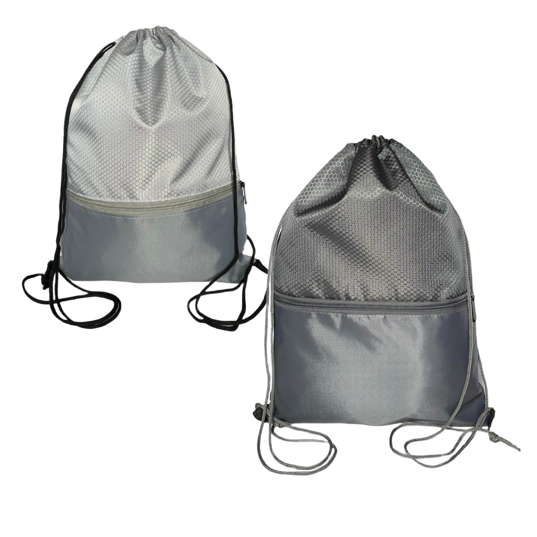 WESTEND CHOICE Pack of 2 Drawstring Bag Rucksack Gym School PE Bag Swimming Sports Kids Adults Backpack Drawstring bag with zip pocket Travel bag (Grey/Dark grey)