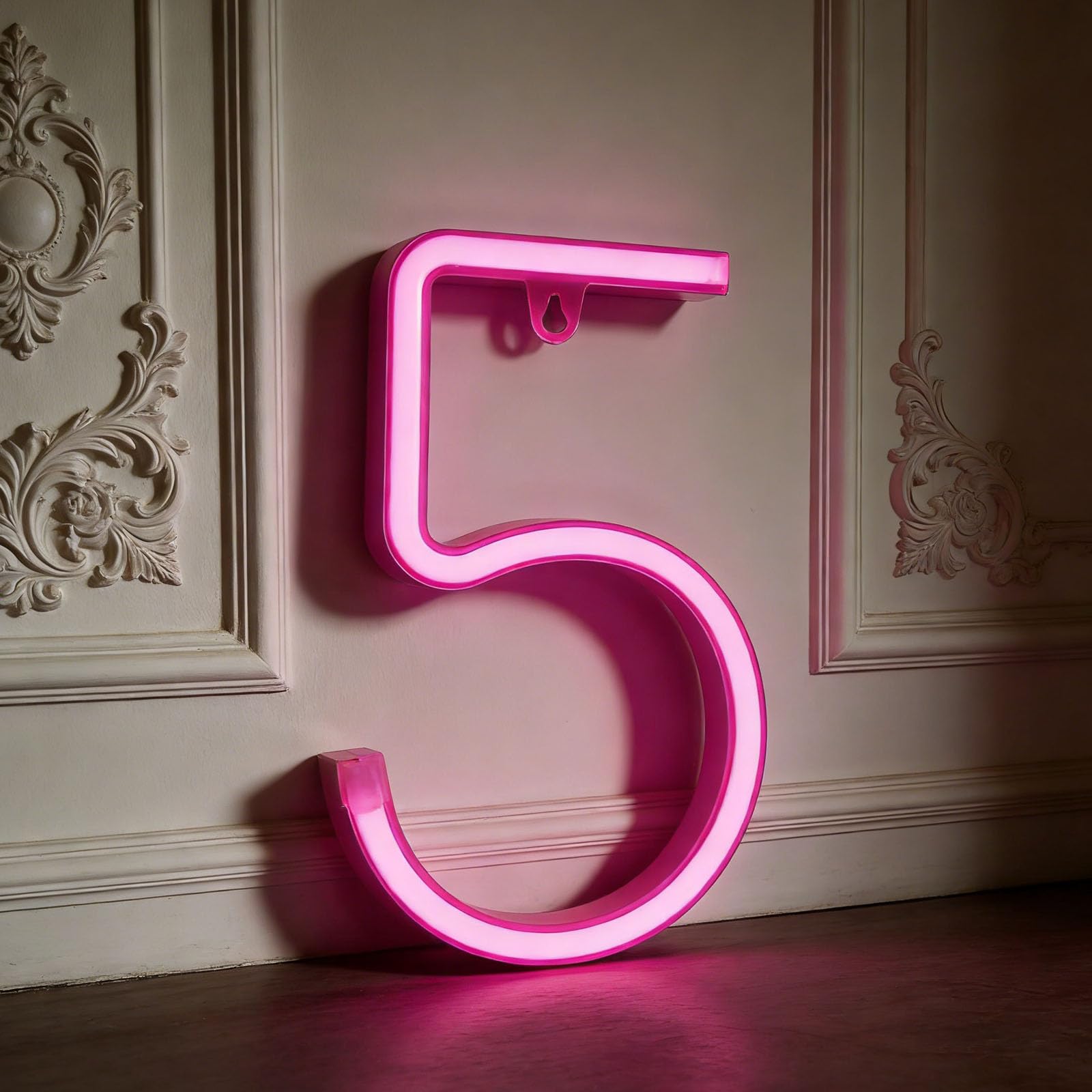 shulovehua LED Letter Neon Lights Light Up Pink Neon Letters LED Alphabet Neon Letter Sign Battery/USB Powered Neon Signs Words Night Lights for Bedside Table Shop Window Display Room Home (Number 5) — image 1