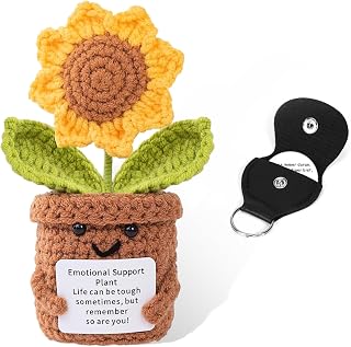 Sunflowers Emotional Support Gift Positive Gifts Handmade Emotional Support Plant Positive Crochet Emotional Support Crochet Sunflower with Positive Card Desk Decor Gift for Lover or Family