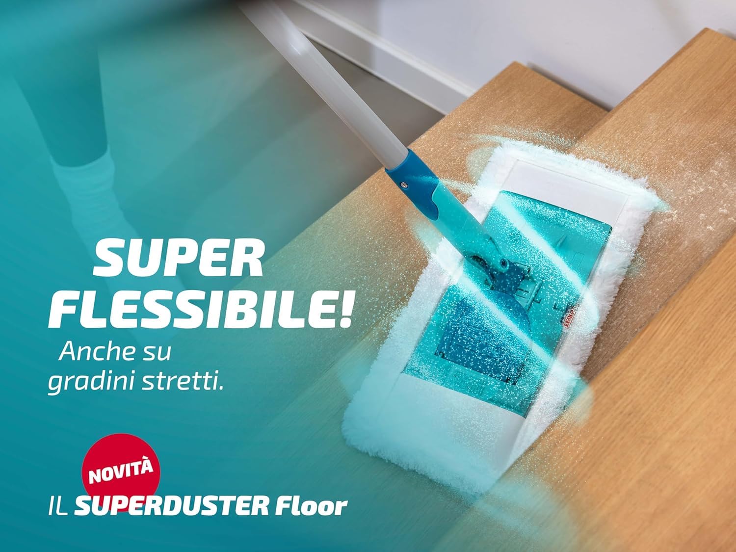 Leifheit Mop per la Polvere SUPERDUSTER Floor, 100% Microfibra | Lavabile fino a 100 volte a 40 °C, snodo 360°, larghezza 38 cm, manico 148 cm, compatibile con Click System e POWER CLEAN