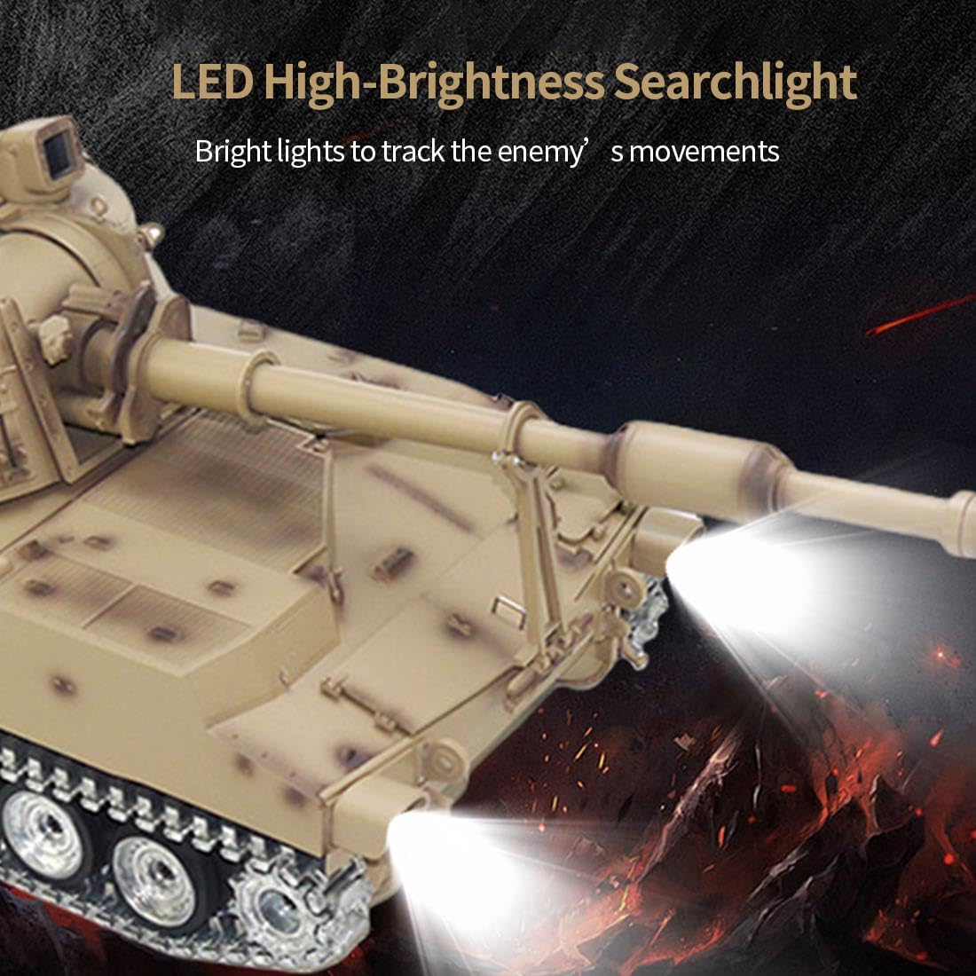 Czołg RC 1/16 dla dorosłych, 2,4 G M109A2 Granat zdalnie sterowany model czołgu ze światłami dźwiękowymi i kulkami bojowymi na podczerwień, model pojazdu RC dla entuzjastów wojskowych