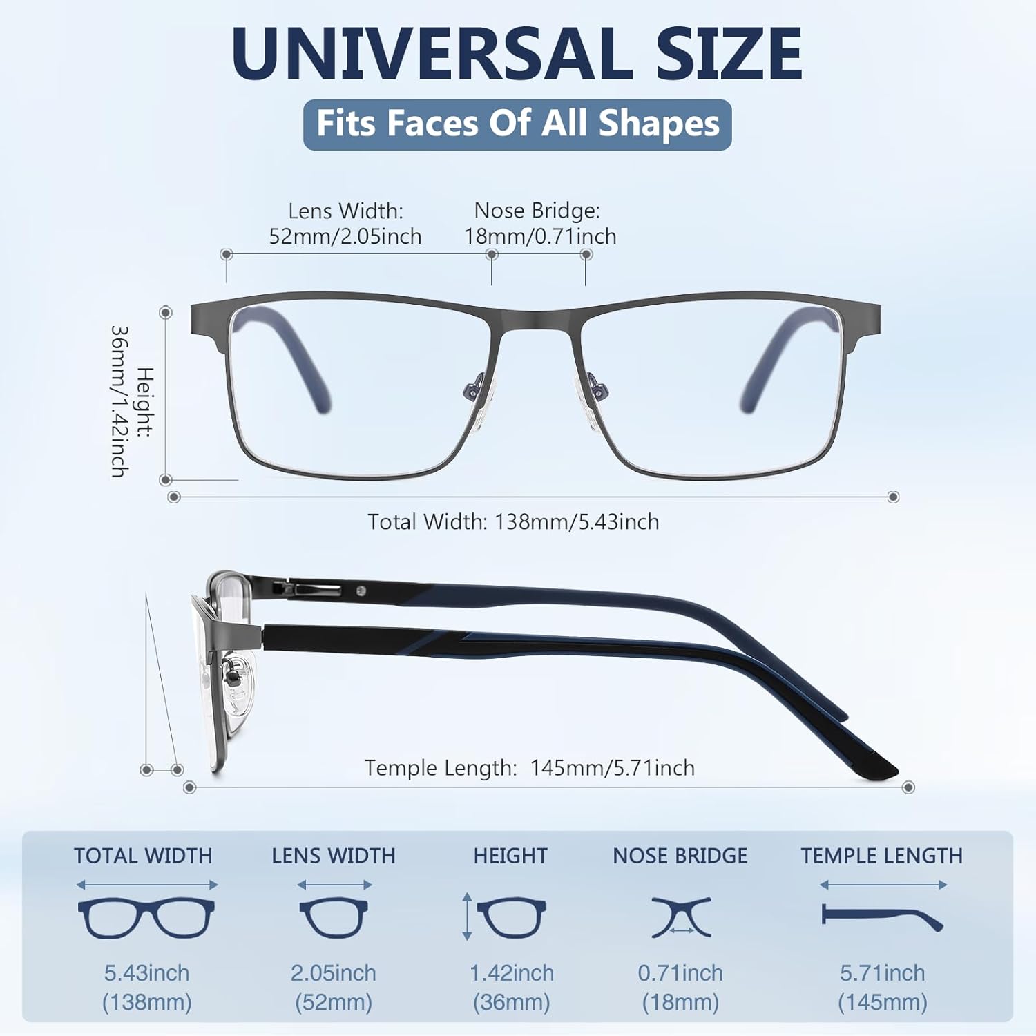 Nearsighted Metal Myopia Glasses Men, Blue Light Spring Hinge Shortsighted Distance Glasses - Image 4
