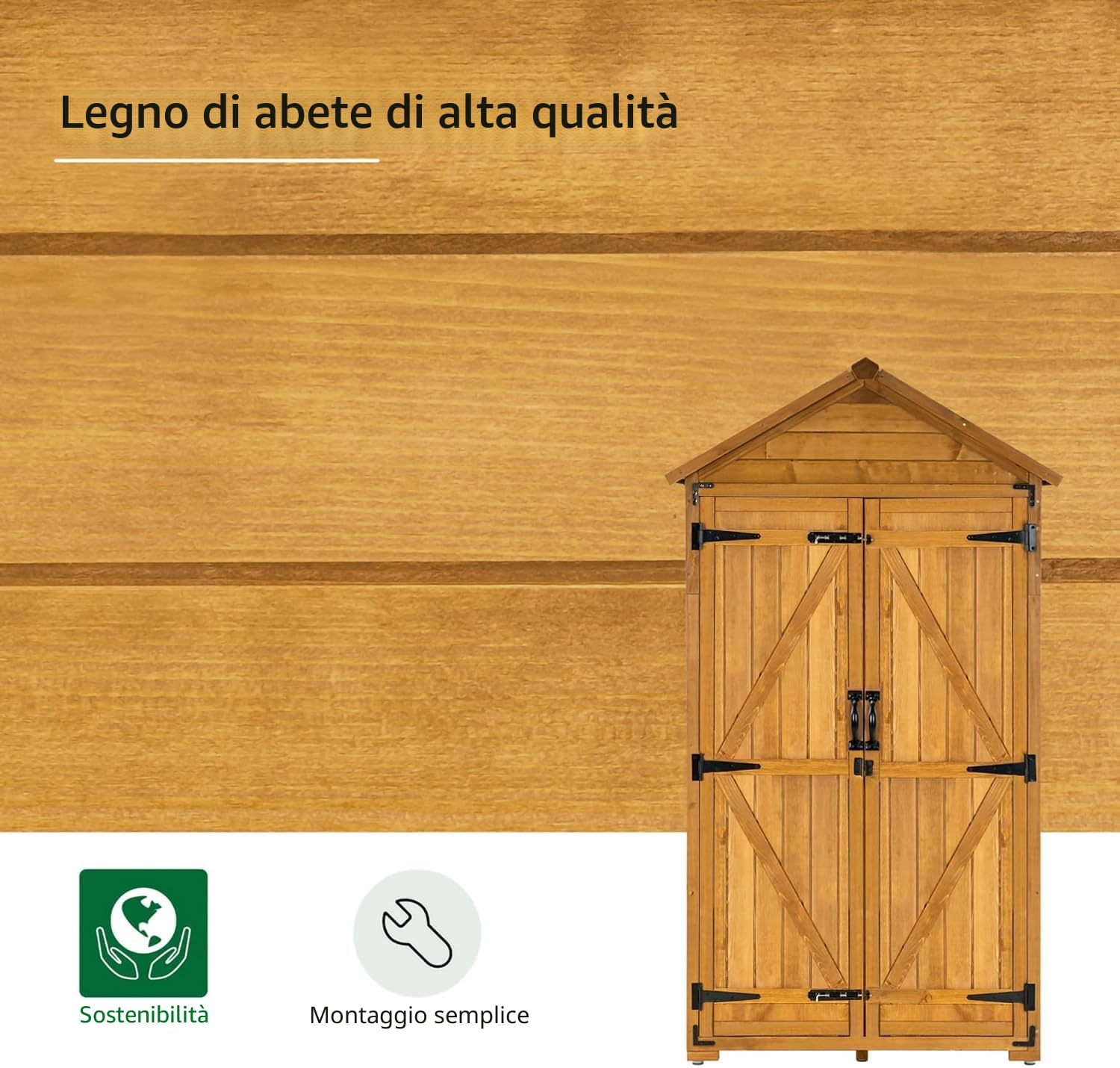 M MCombo - Armadio da giardino, per gli attrezzi, con tetto a capanna in legno, impermeabile 1000D, grigio/naturale, 48 x 90 x 178 cm (naturale)