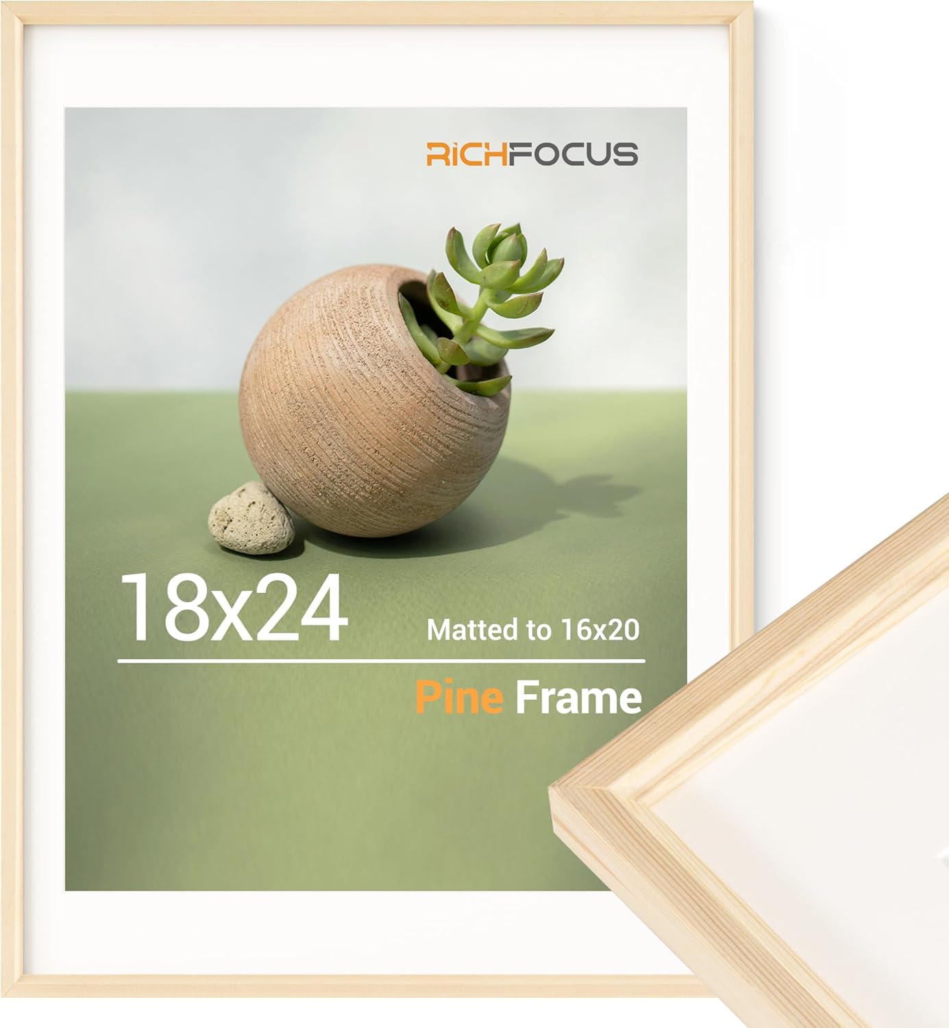 RICHFOCUS 18x24 Natural Wood Picture Frames -18"x24" Poster Frames for Wall|18x24 Frame Matted to 16x20|18 x 24 Large Picture Frames Gallery Wall Mount Display Artwork