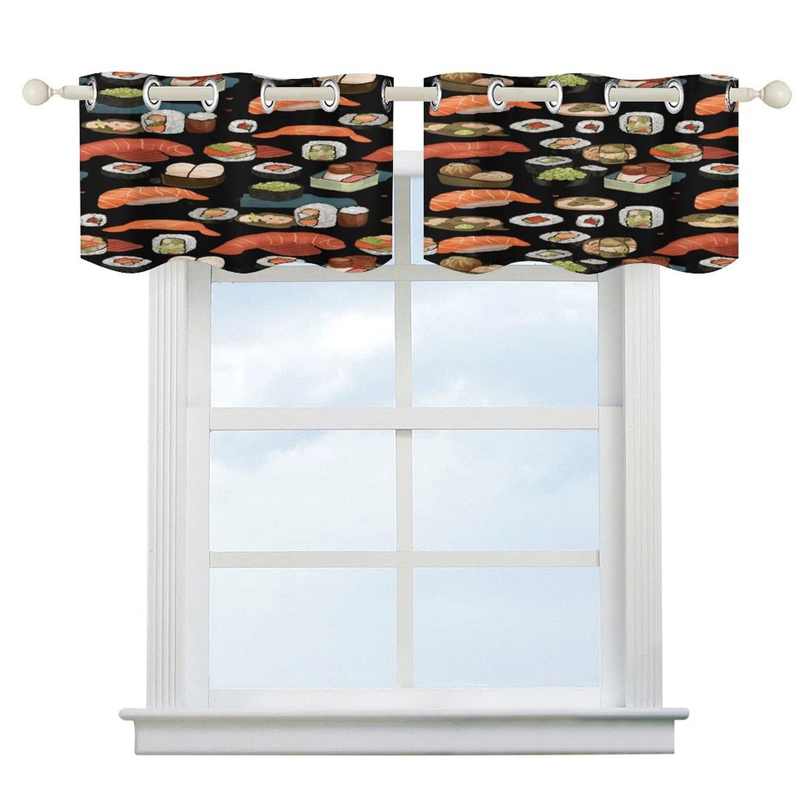 Fekiloot Style Japanese Sushi Black Short Curtains Valance Curtain