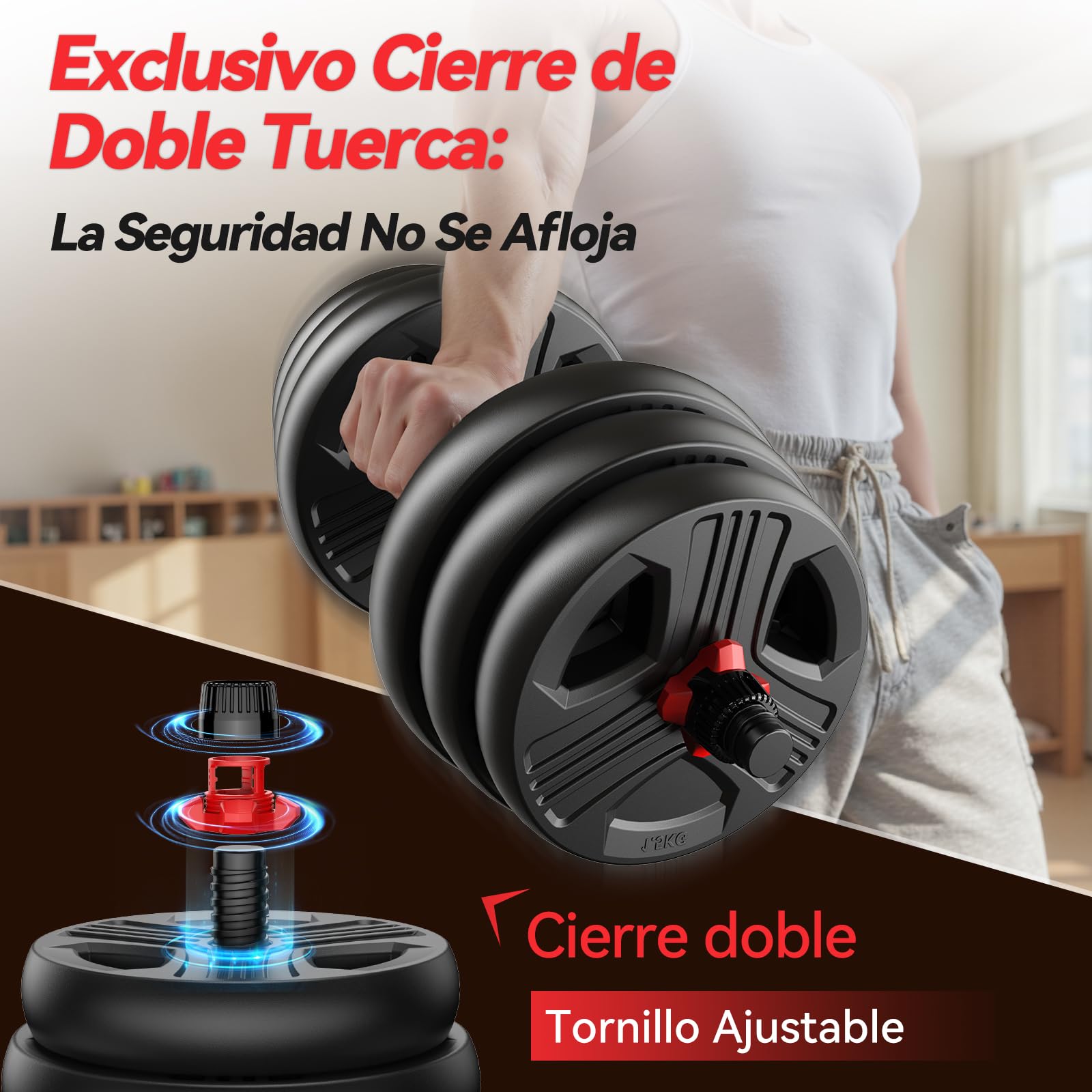 FEIERDUN 10kg-40kg Juego de Pesas y Mancuernas Ajustables, Kit Pesas 5 en 1 con Barra, Pesas Rusas y Soportes Para Flexiones, Equipo de Entrenamiento Progresivo para Toda la Familia