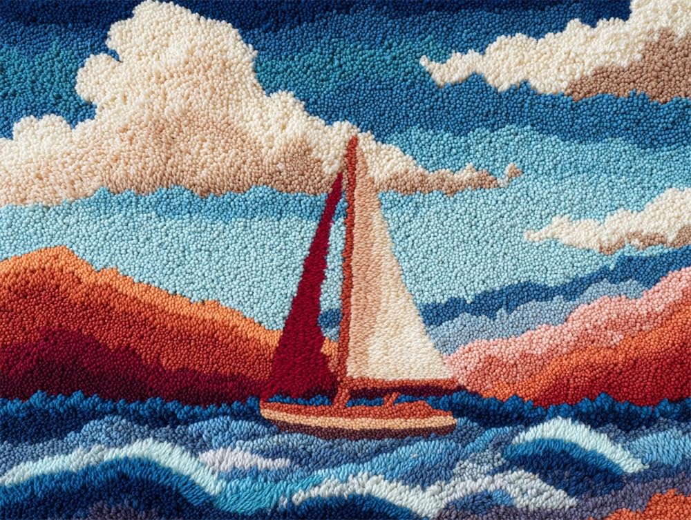 FWRTYCB Latch Hook Rug Kit Sea Sailing Boat 20X15Inch Carpet Making Kit