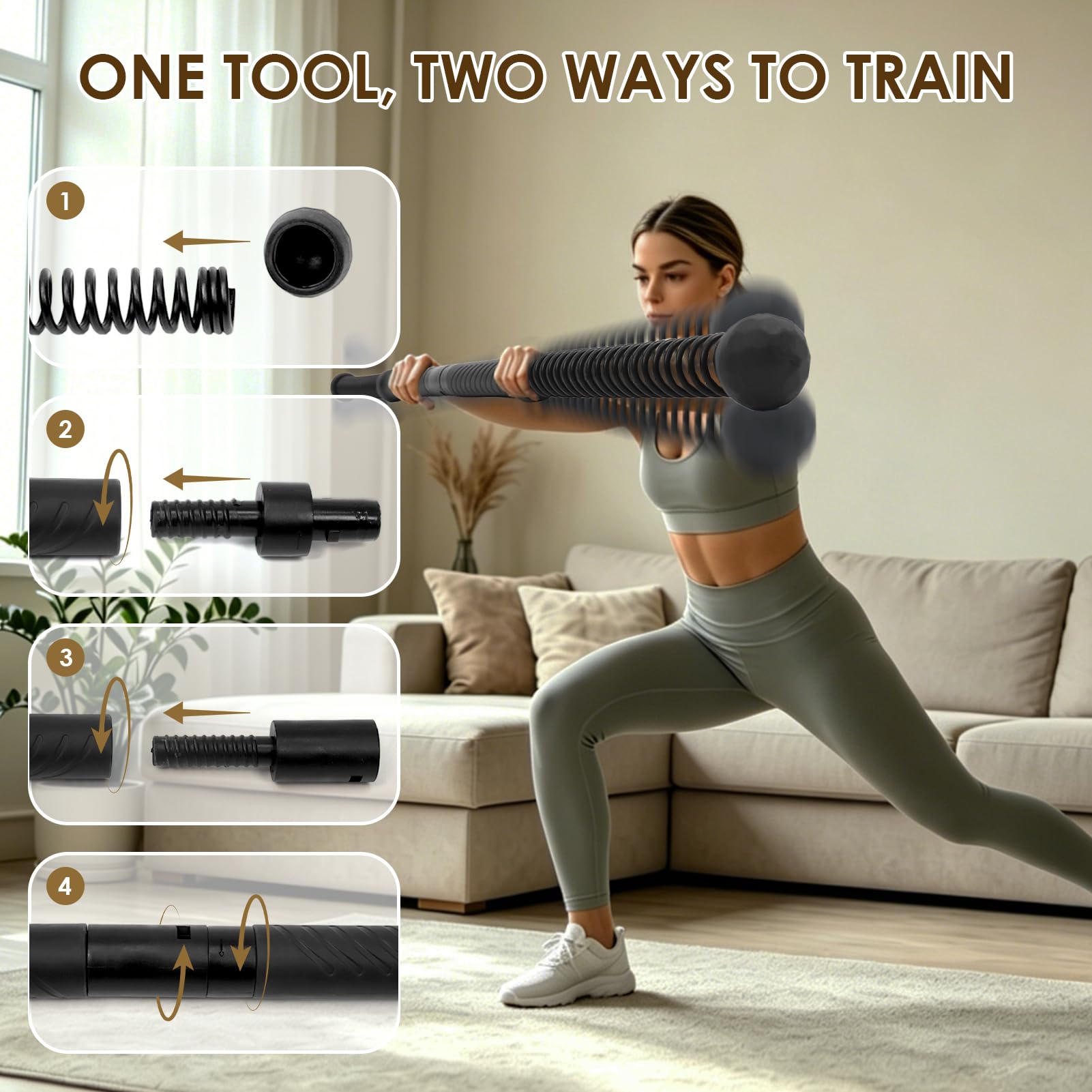 Cuerda de Batalla Sin Cuerda 2 Piezas, 2 en 1 Battle Rope y Barra Vibratoria, Cuerda de Entrenamiento de Resistencia para Resistencia de Fuerza, Cuerda De Ejercicio en Casa, Exterior