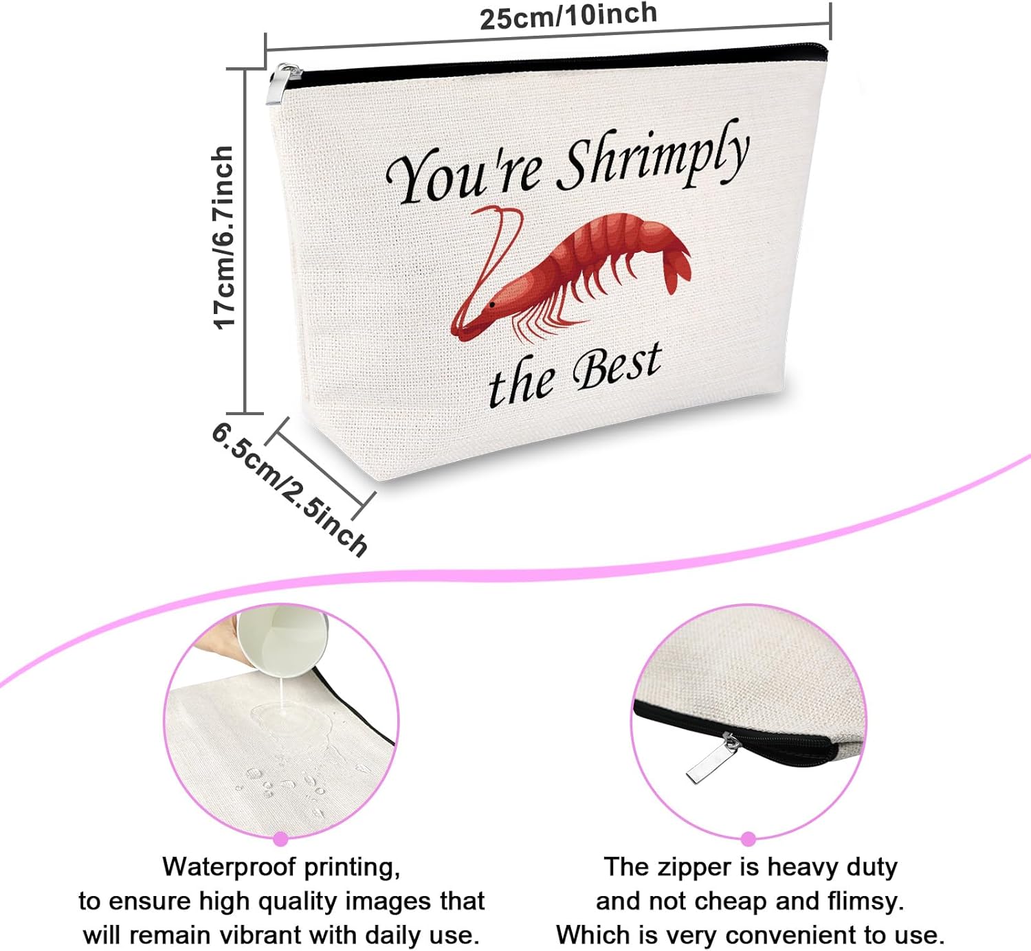 Shrimp Themed Gifts Makeup Bag Shrimp Lover Gift for Women Sea Animal Themed Travel Cosmetic Bag Inspirational Birthday Christmas Graduation Presents for Seafood Lover Friends Sister Zipper Pouch - Image 2