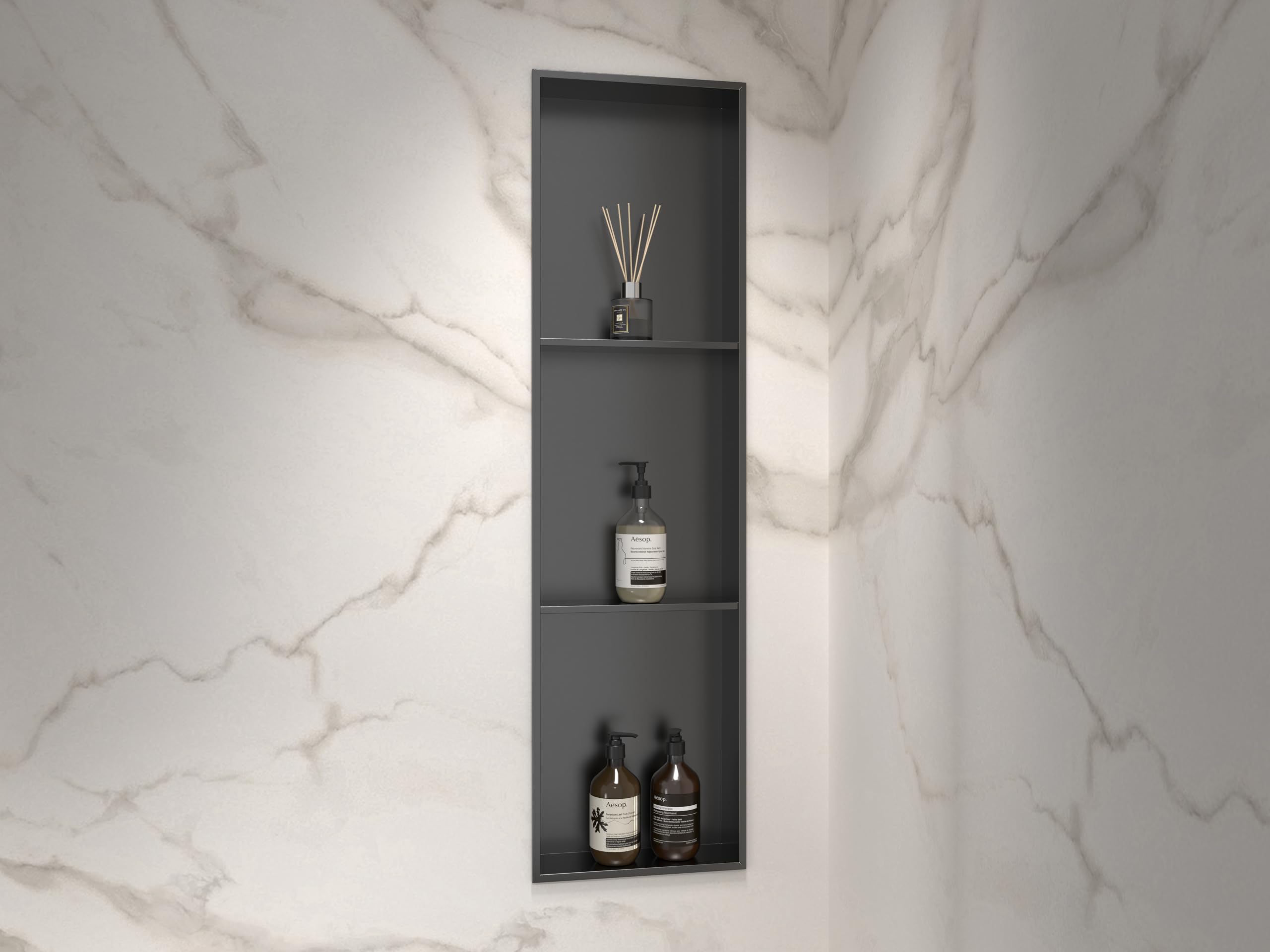 Strathwood Marwell Wandnische Dusche Schwarz 92 x 32 x 10 cm, Duschregal Einbaunische Edelstahl Schwarz, Wandregal Bad Ohne Fliesen, Nischeregal Dusche Modern, Wandablage Bad & Küche