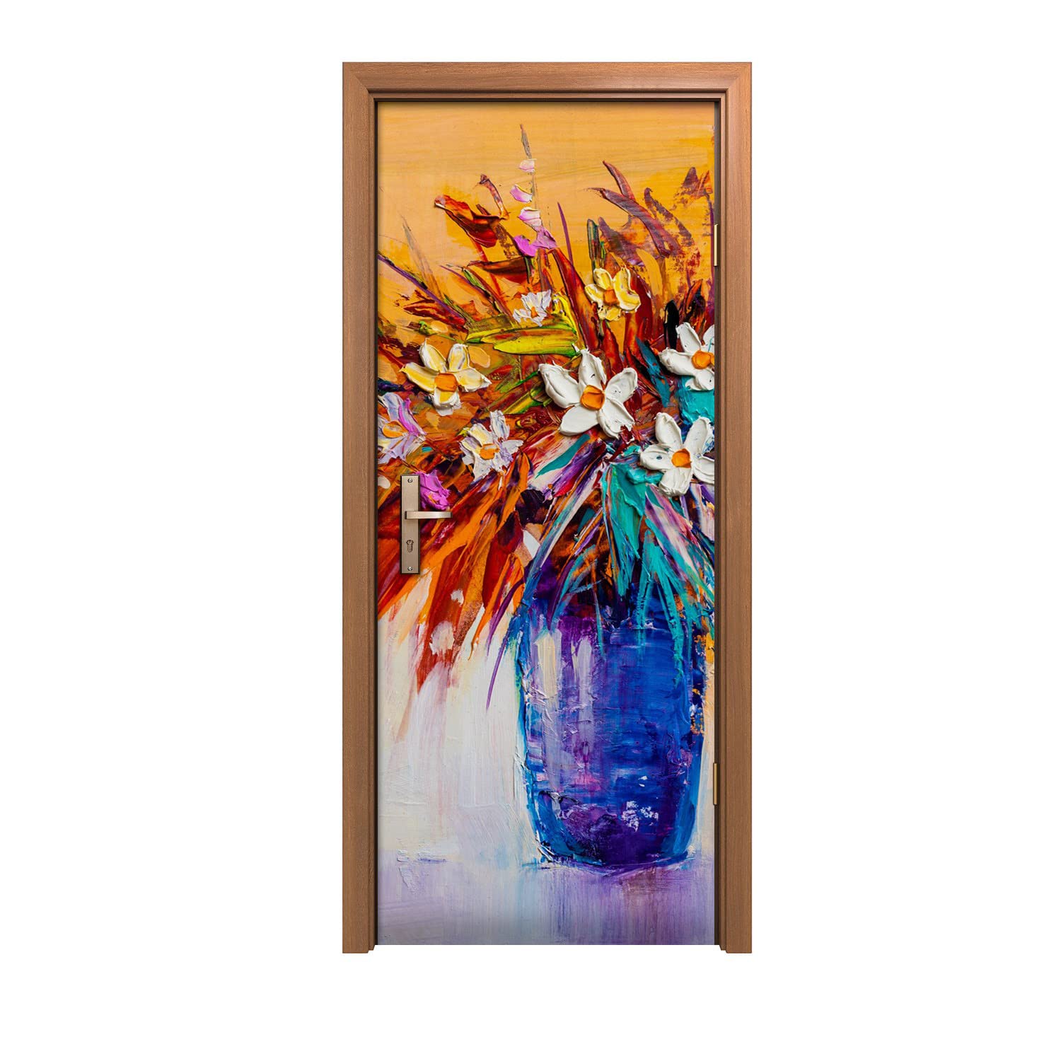 Sticker de porte lavable 80x200cm revêtement adhésif motif vase bleu