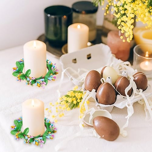 Miniatura 4 de YBB 10 anillos de vela de Pascua, coronas, anillos artificiales de bayas de primavera para decoración de mesa de fiesta de Pascua