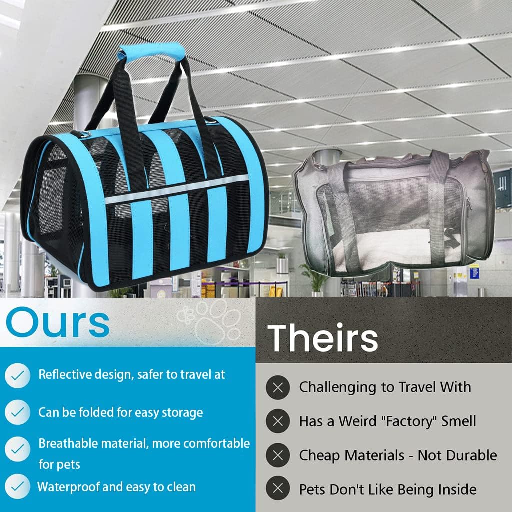 Pet Travel Carrier for Cats，Portable Bag Carrier for Small to Medium Cat and Small Dog, Reflective Design Foldable Dog Purse Pet Handbag