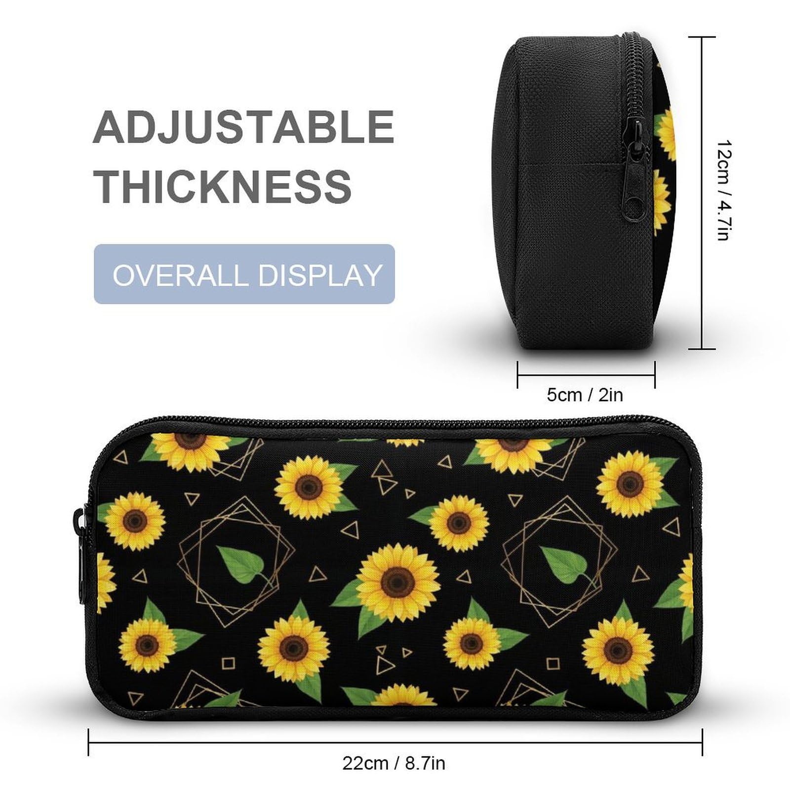 Sac à dos léger avec boîte à lunch, trousse de maquillage et rangement (motif tournesol (11))