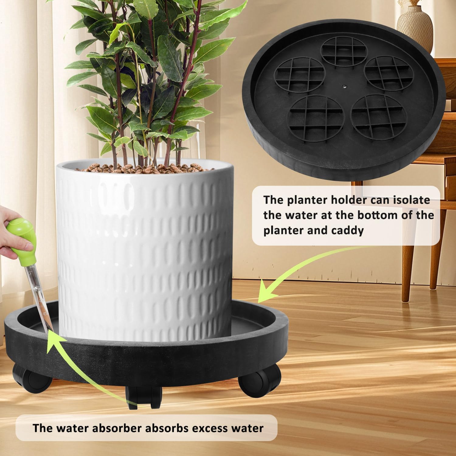 2Pack 17.2'' Large Plant Stand with Wheels, Plant Stand Dolly for Heavy Planter,Wheeled Planter Saucer Tray,Rolling plant stand,Heavy-Duty Plant Caddy with Casters for Indoor and Outdoor(Black)