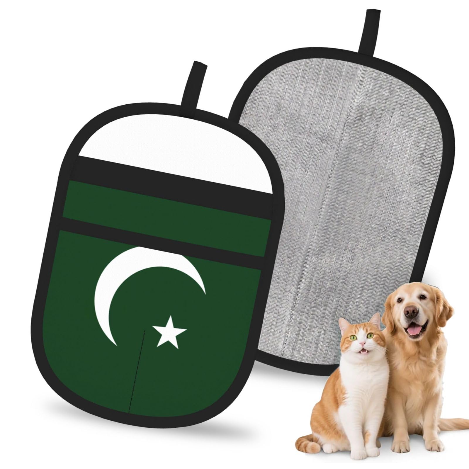 Flag Of Pakistan Print Pet Hair Remover Gloves Grooming Cleaning Accessory Reusable Deshedding Tool