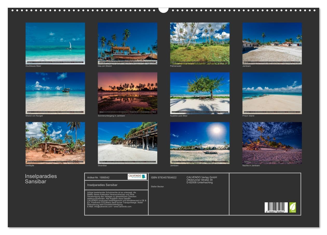 Inselparadies Sansibar (Wandkalender 2026 DIN A2 quer), CALVENDO Monatskalender: Auf fotografischer Entdeckungsreise durch Sansibar (CALVENDO Natur)