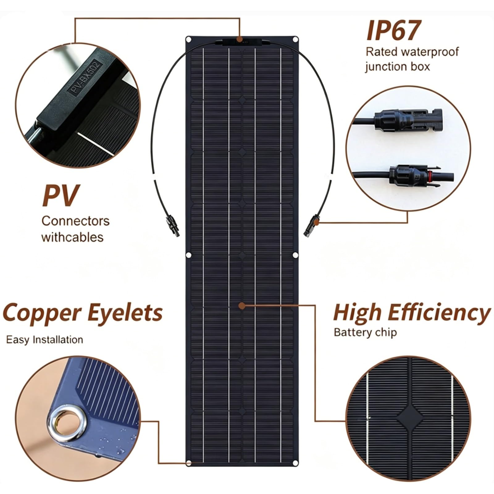 Placa Solar Flexible 200W 400W 800W Panel Solar Monocristalino Fotovoltaico Impermeable para Autocaravana Caravana Barcos Techos Casa Remolques Cargar 12V Bateria y Superficies Irregulares(B,400W)