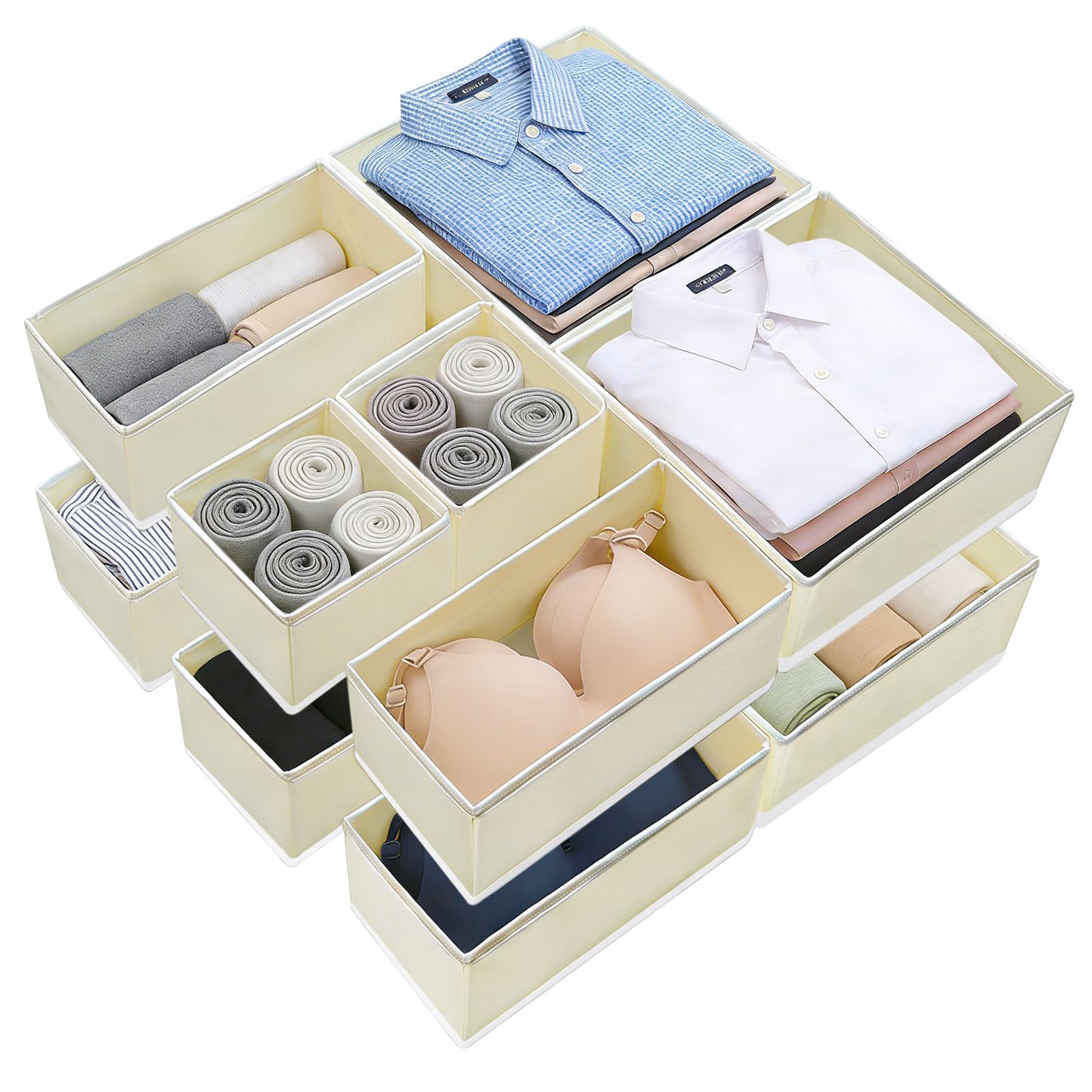 Hostobel 12P Drawer Organizer for Clothes, Underwear Drawer Organizer Bins, Foldable Fabric Closet Storage Organizers, Dresser Drawer Dividers for Baby Clothing, Bra, Socks, Ties, Scarf