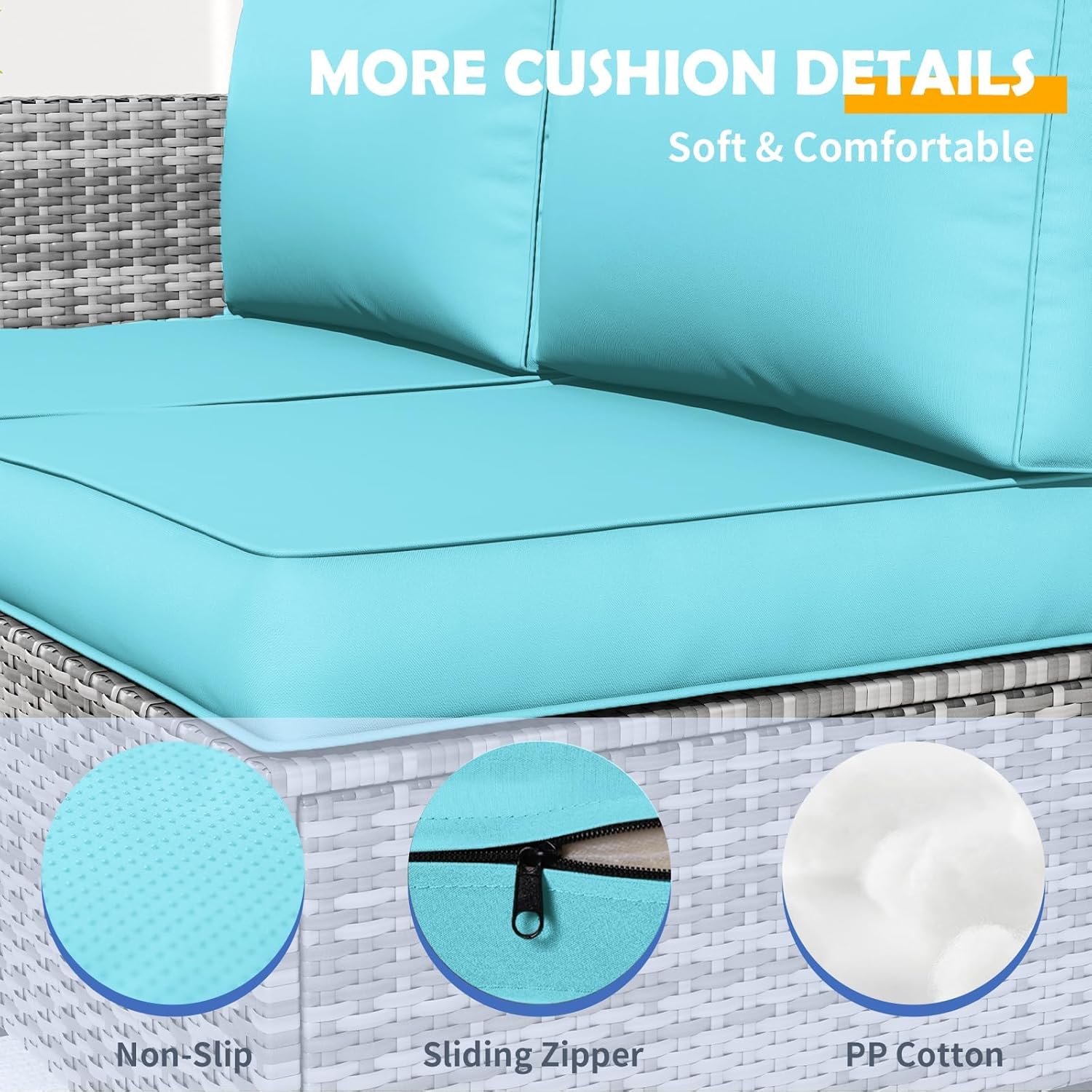 Amopatio Outdoor Replacement Cushions for Patio Furniture Set, 4" Thick High-Density Foam Seat & Back Cushions, Water-Resistant Non-Slip Machine-Washable Patio Covers (Teal)