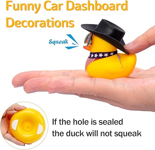 Miniatura 4 de wonuu Decoración de pato de goma para automóvil, accesorios de decoración de tablero de instrumentos de pato vaquero occidental con mini anillo de
