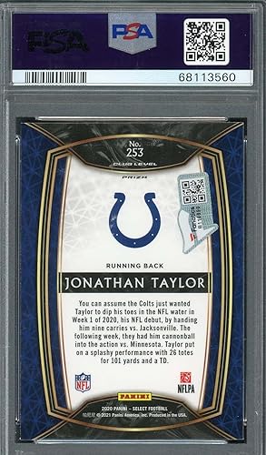 Miniatura 2 de Jonathan Taylor 2020 Panini Select Silver Prizm Rookie Card #253 Auto PSA 9