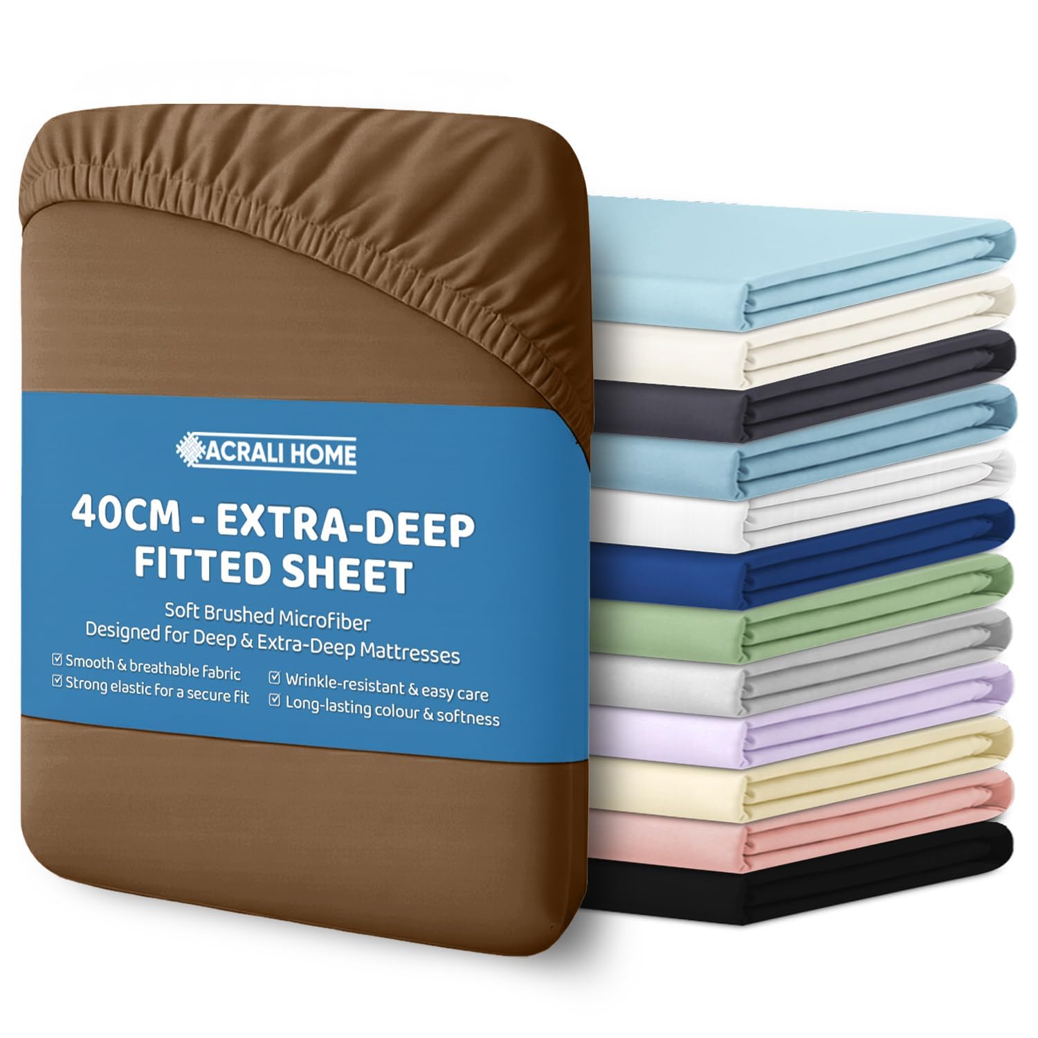 ACRALI HOME Double Fitted Sheet(190x137+40cm) - 40cm Extra Deep Pocket, Microfiber Duck Egg Bottom Sheet for Double Bed Easy Care, Hotel Quality Soft Bedsheet - Breathable, Shrinkage & Fade Resistant
