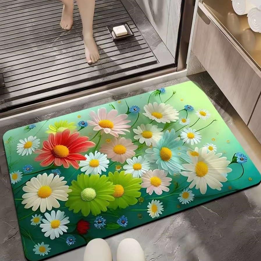 VHKD Rubber Water Absorbent Mats For Bathroom Door Mat Anti Slip Skid Bath Mat (Design 6), Rectangular, Multicolor-image-3