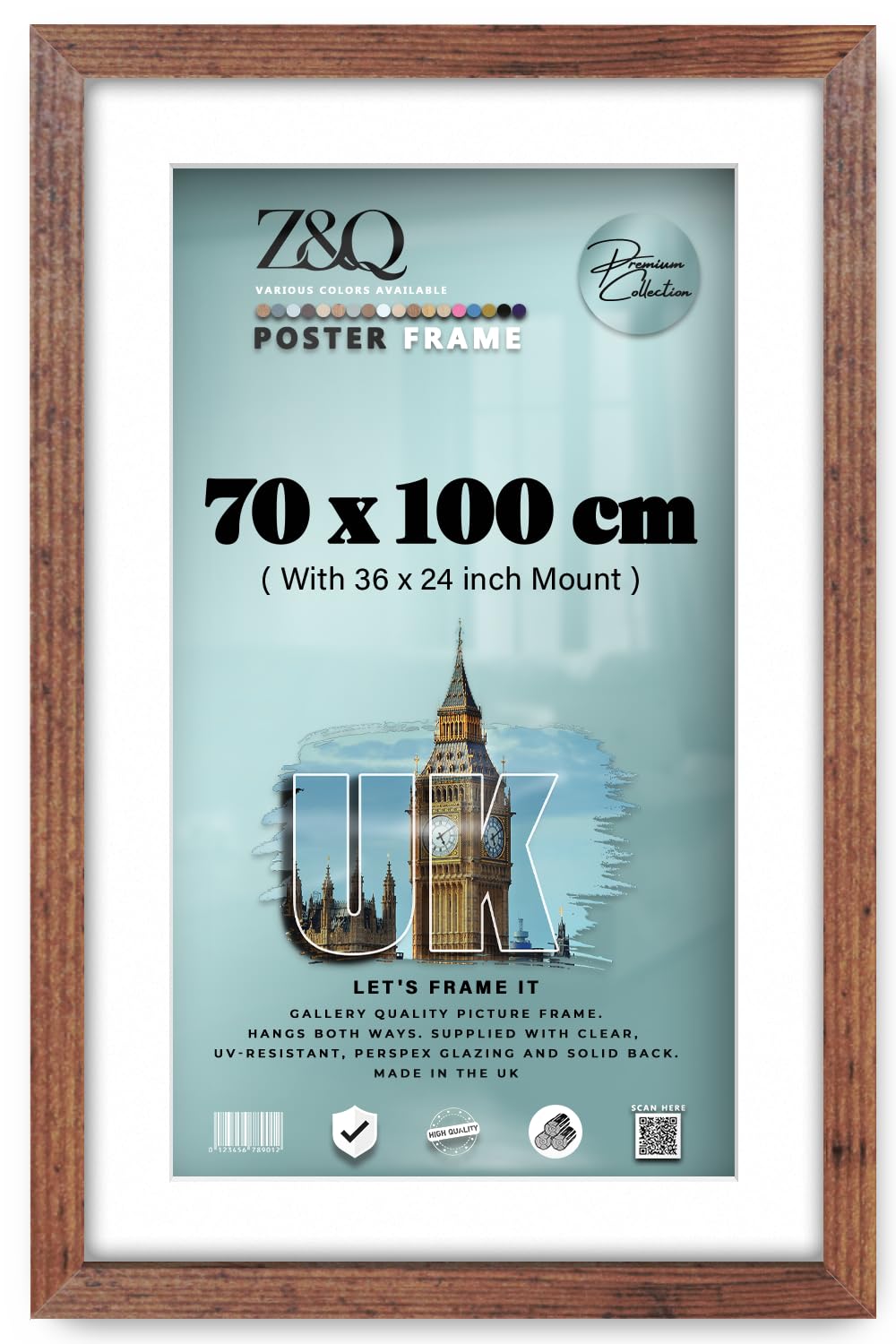 Z&Q Rustic - Rectangle Mdf (70 X 100 Cm) Picture Frame With 91.44 X 60.96 Cm White Mount For Wall Décor 40 X 28 Inch Frame With Wood Finish For Home Decor [ ]