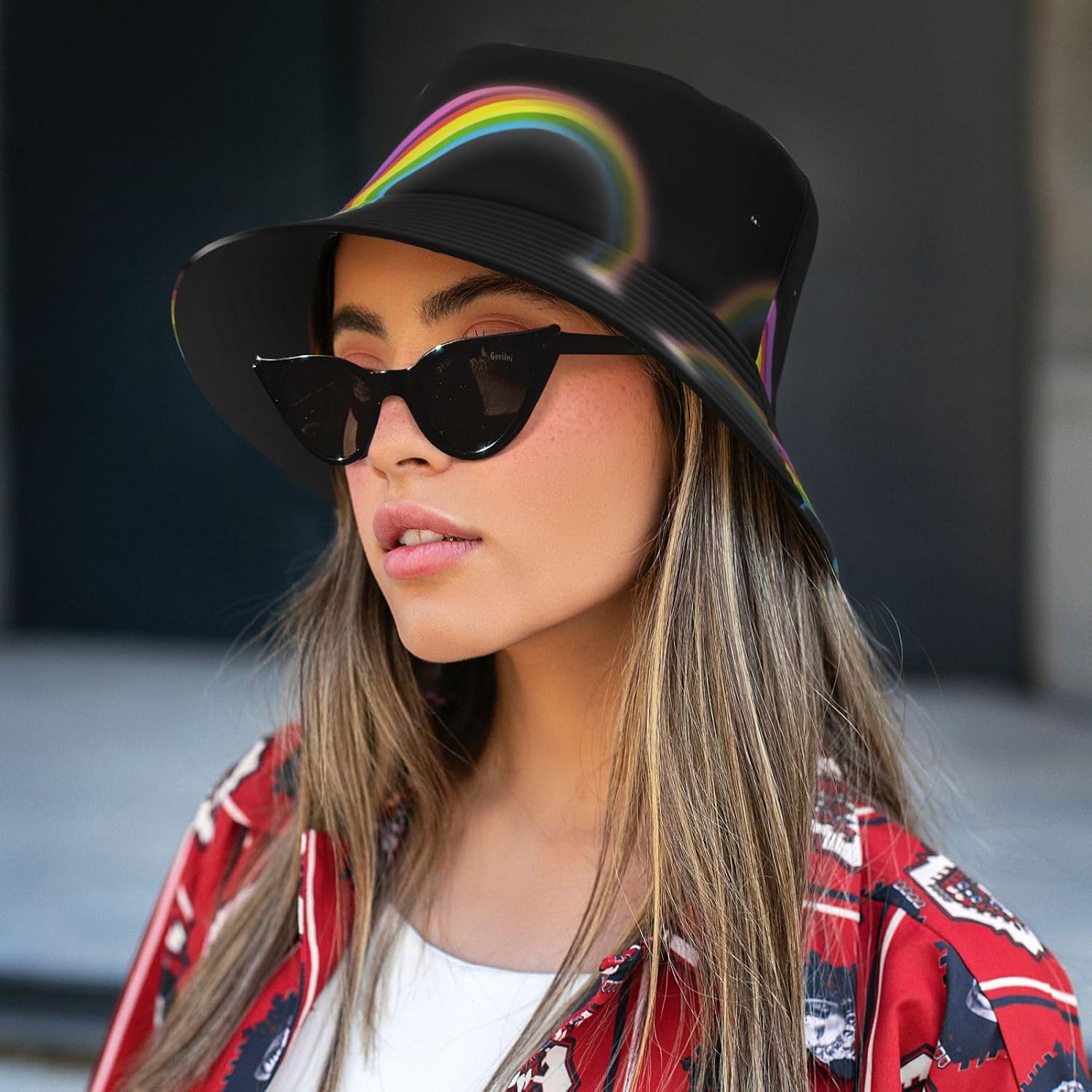Colorful Rainbow Prints Summer Outdoor Travel Bucket hat, a Beach Sun hat Suitable for Both Men and Women