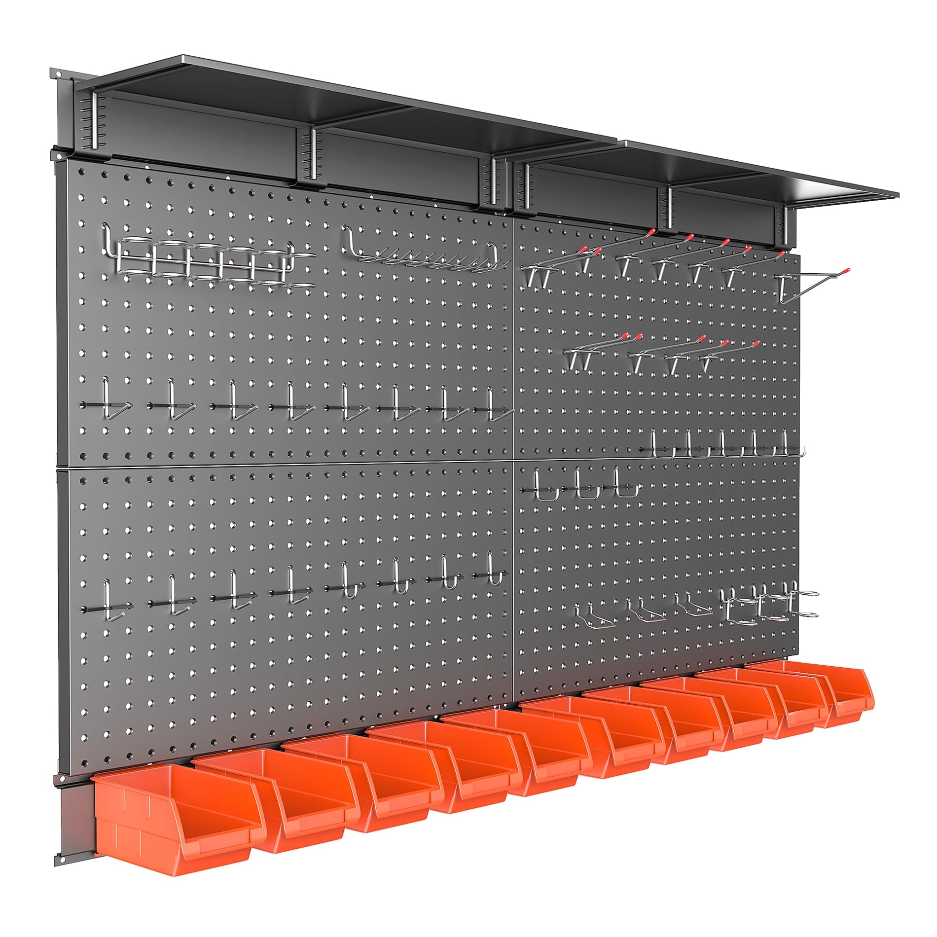 TORACK Metal Pegboard with Peg Board Hooks, Tools Storage Pegboard with Pegboard Hooks, Wall Mounted Storage Bins, Shelves, Tool Organizer Board with Pegs(Black)