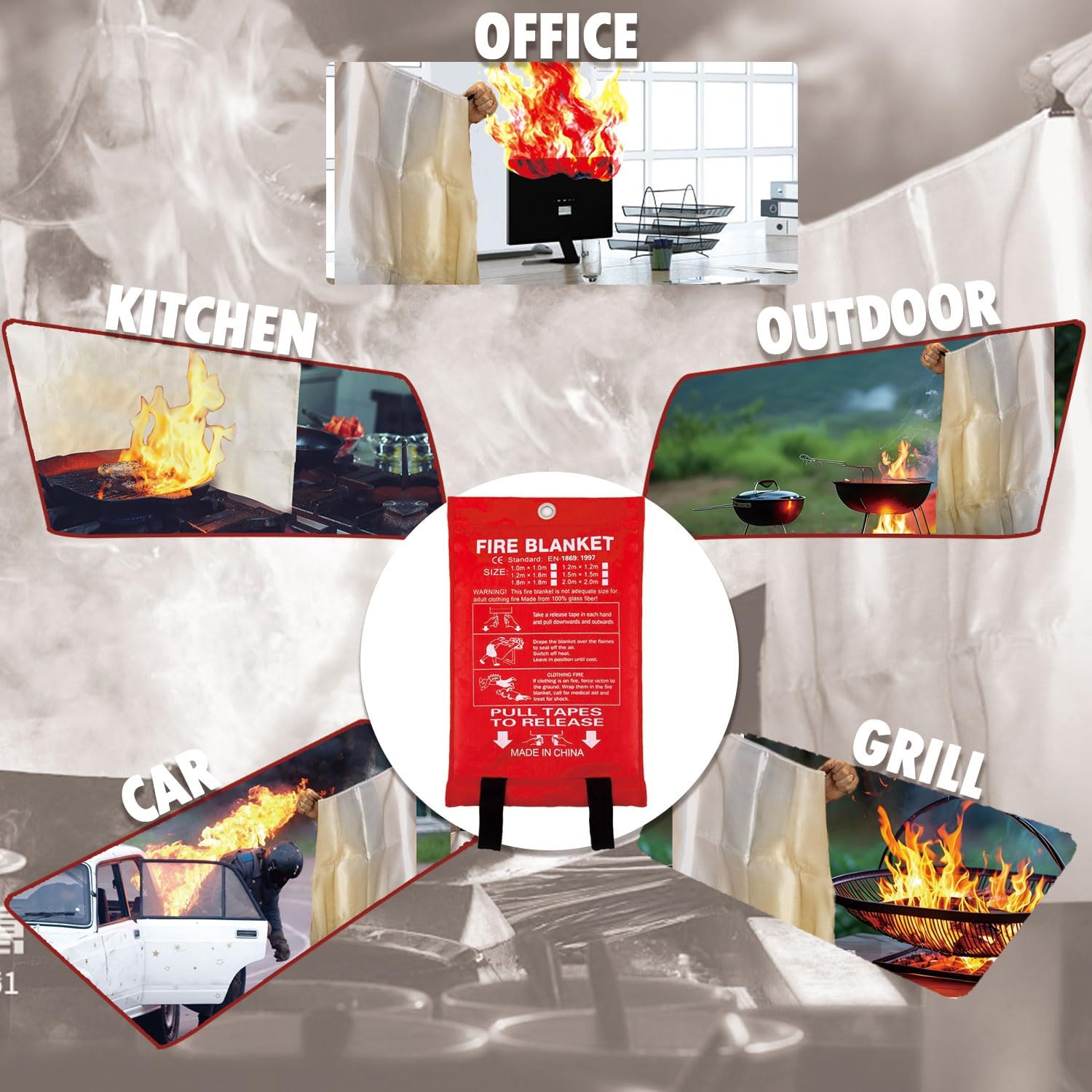 MDH Fire Blanket 40x40 inches Fiberglass w/Gloves Hooks Whistle - Fireproof Safety for Home Kitchen Restaurant House - Fire Suppression Reusable (Fire Blanket 2-Pack) - Image 5