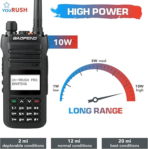 Miniatura 2 de UV-9Rush Pro 10 W (actualizado Baofeng BF-H5) Radio portátil de mano UHF VHF Radio de mano de doble banda IP54 con batería de 2200 mAh. Pin K2