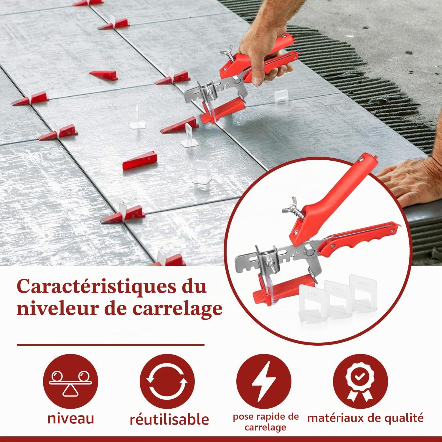 Kit de Nivellement Carrelage - 601 Pièces Croisillon Autonivelant avec Cales 1mm et Pince d'Insertion Pour la Pose de Carreaux Sol et Mur