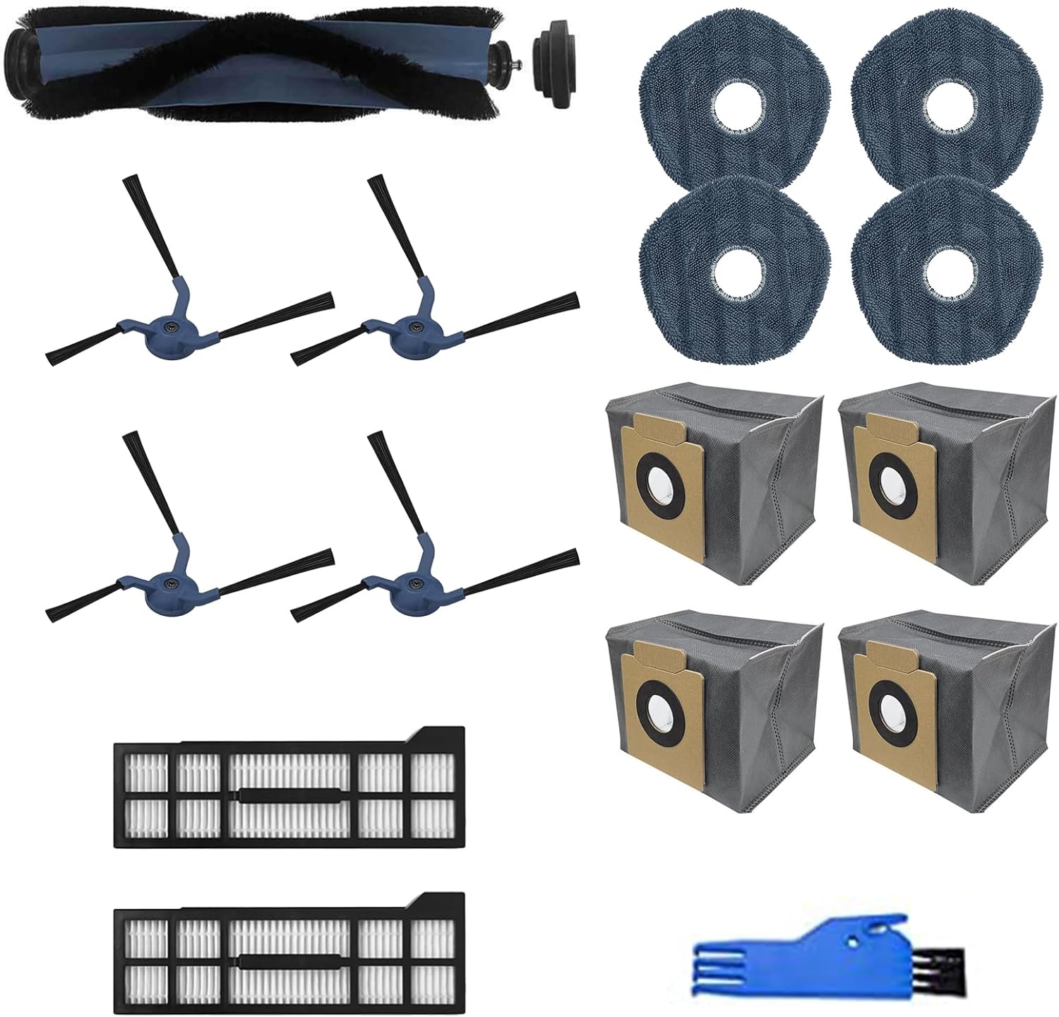 Vacuum Accessories Kit Compatible with EUFY X10 PRO Omni, Sweeper Robot Vacuum and Mop Cleaner Replacement Parts (1 Main Brush + 4 Side Brushes + 2 Filters + 4 Mop Cloths + 4 Dust Bags)