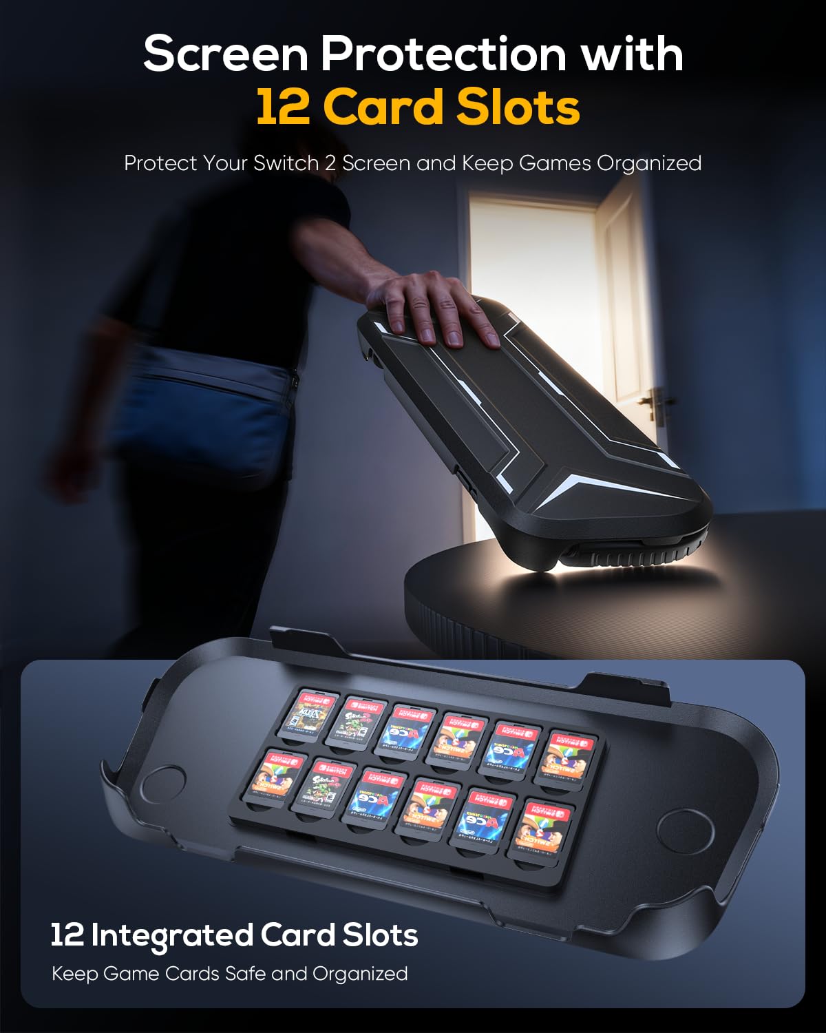 FASTSNAIL Coque pour Nintendo Switch 2 pour Joy con 2,Étui avec Couvercle Avant pour Manette Switch 2, Étui De Protection Amovible pour Joy-Con 2, Peut Contenir Jusqu'à 12 Cartes De Jeu