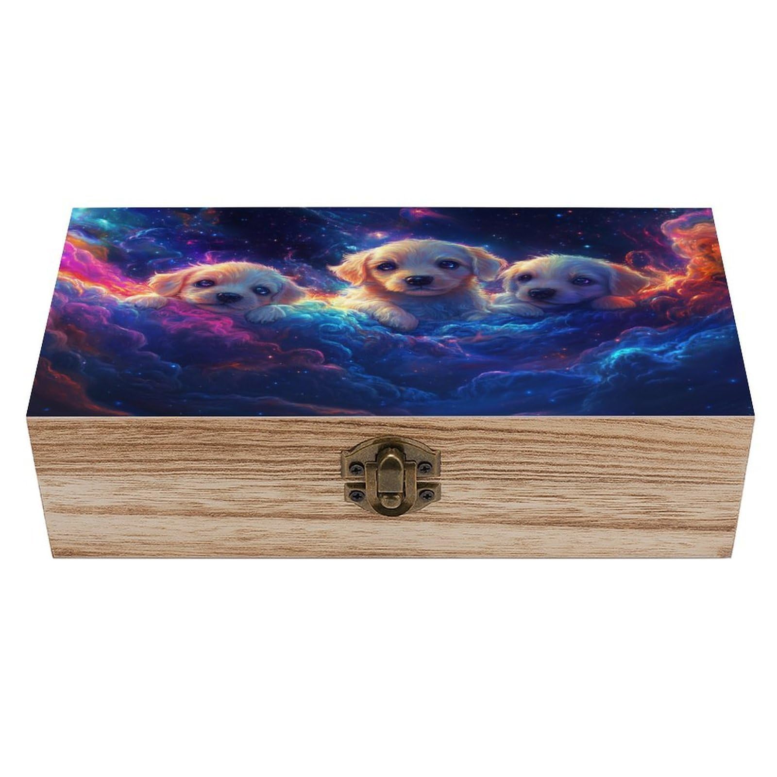 asbwuo 3 Magical Puppies Neon Colors Wooden Storage Box with Hinged Lid