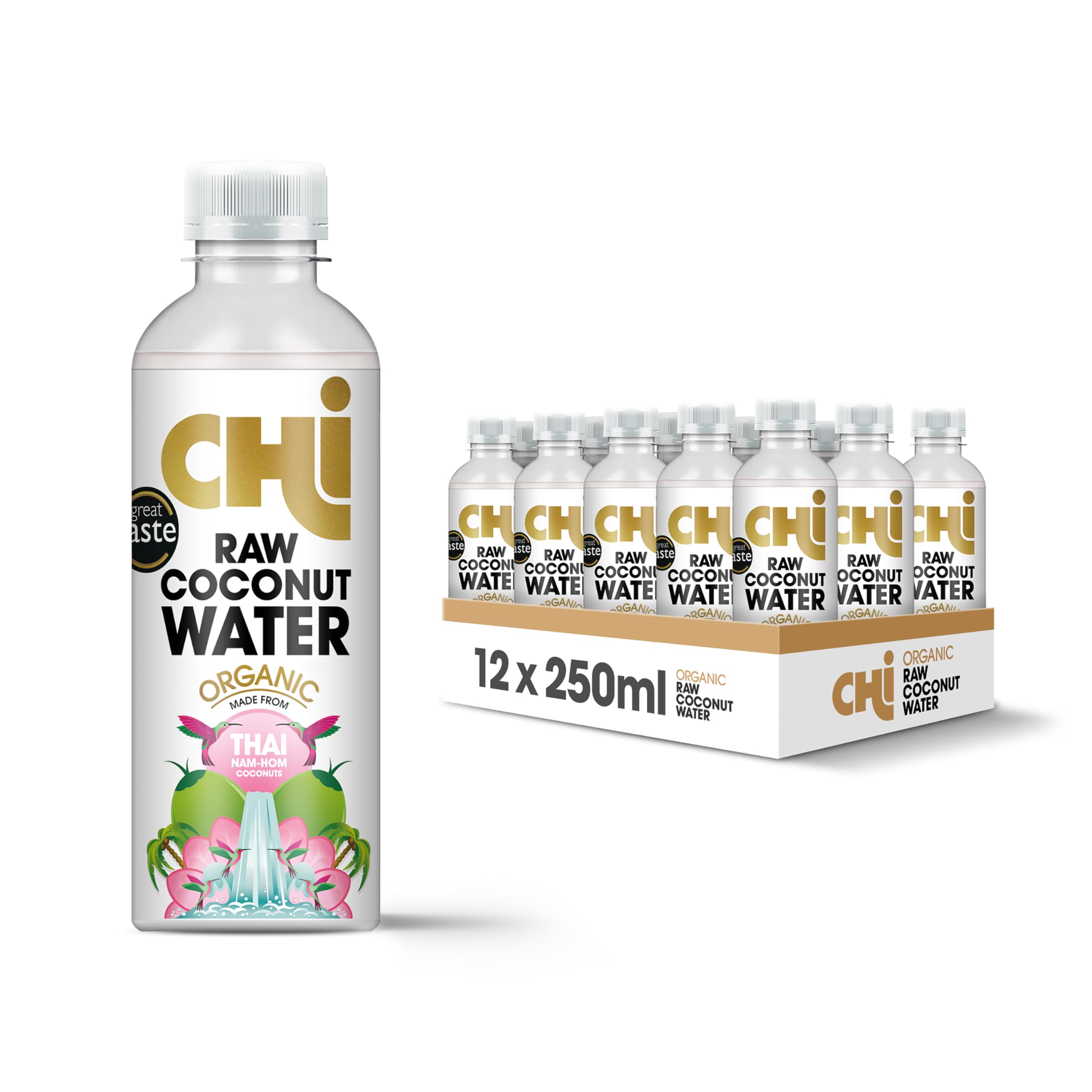 CHI Rehydrate/Revive RAW Organic Coconut Water Drink I (250ml) Pack of 12 I Hydrate with Natural Electrolytes, No Sugar Added, Full Of Vitamin C & Potassium.