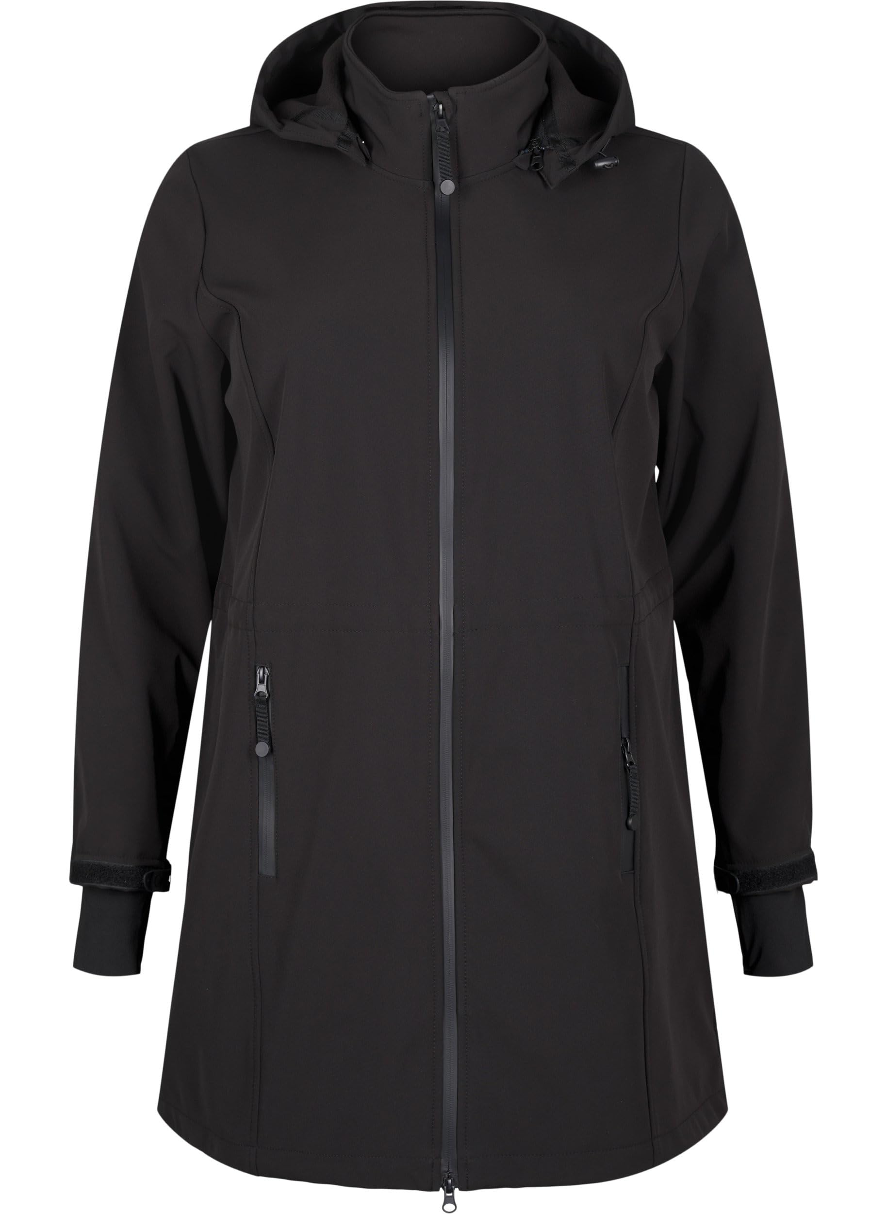 Zizzi Softshelljacke für Damen Große Größen - Übergangsjacke Lang - Atmungsaktiv, Winddicht & Wasserabweisend - mit Kapuze - Jacke aus Softshell-Material mit Fleece Gefüttert