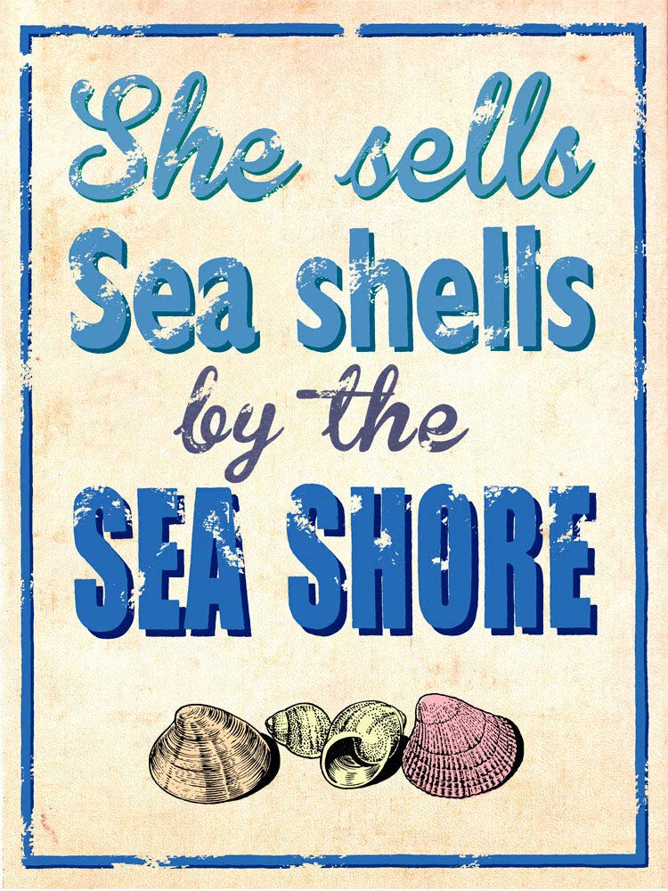 Bioprocess She Sells Sea Shells By The Sea Shore Ocean Waves Beach Wall Decor Signs Wall Decor Poster Metal Sign 8X12 Inches