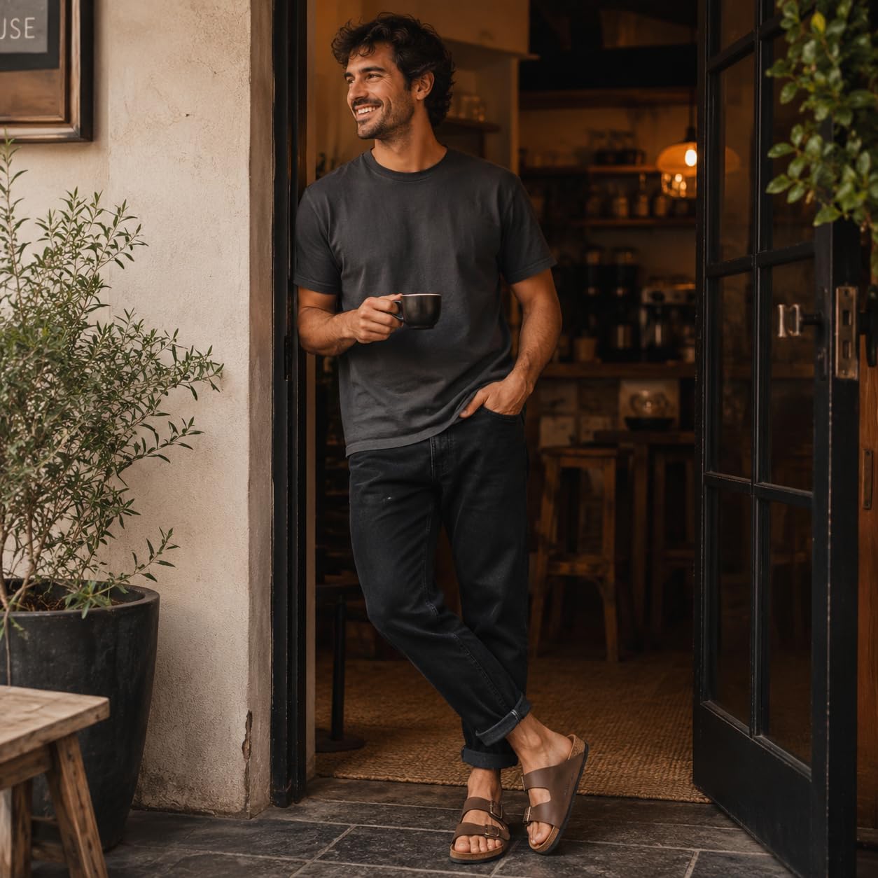 hodalump Sandalen Herren – Hausschuhe/Patschen mit ergonomischer Korksohle – Pantoffeln Rutschfest & bequem, Hauspantoffeln