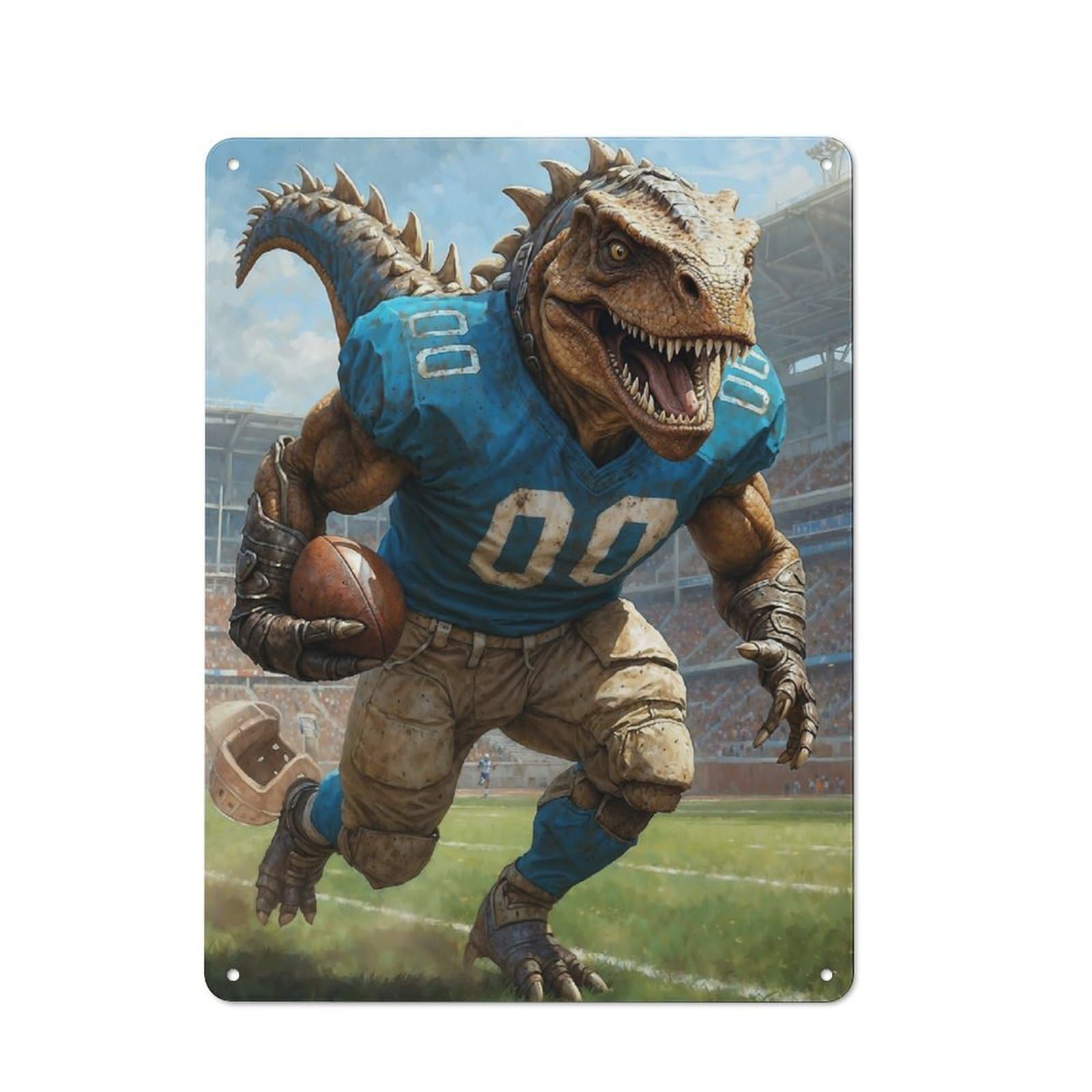 Junmoney Gridiron Dino Football 4 Metal Wall Plaque For Travel Lovers, Birthday, Housewarming Or Christmas Gift, 40X30cm