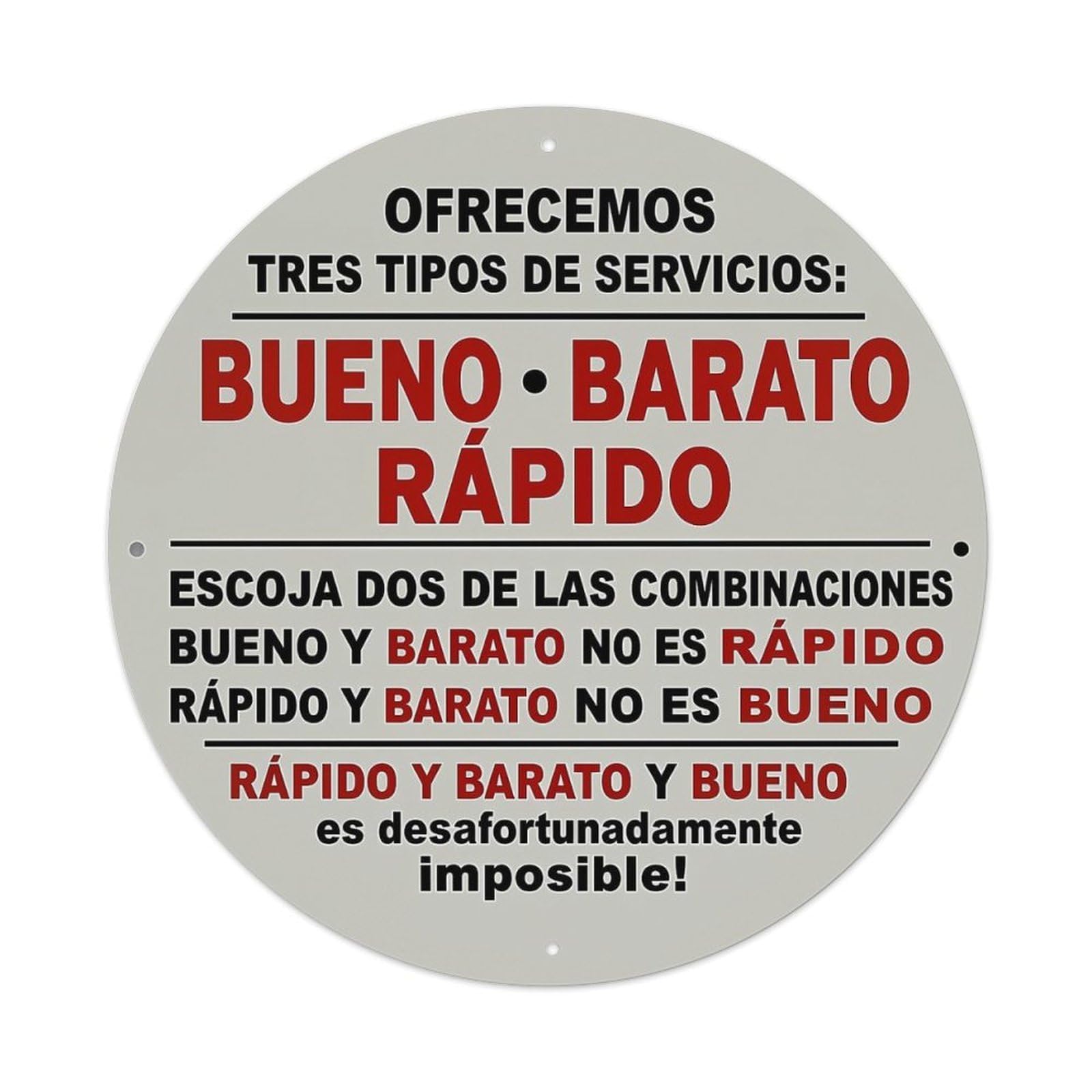 Bueno Barato Rapido Service Choice Tin Sign Metal Poster Vintage Metal Signs for Home Man Cave Bar Cafe Kitchen laundry room Wall Decorations 8x8 inches