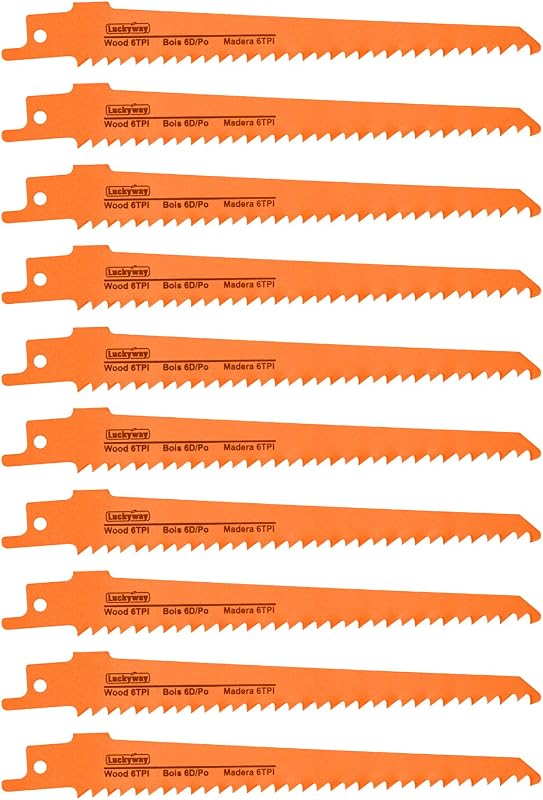 Luckyway 10-Piece 6 Inch Reciprocating Saw Blades Set, Sawzall Saw Blades Set for Wood Cutting