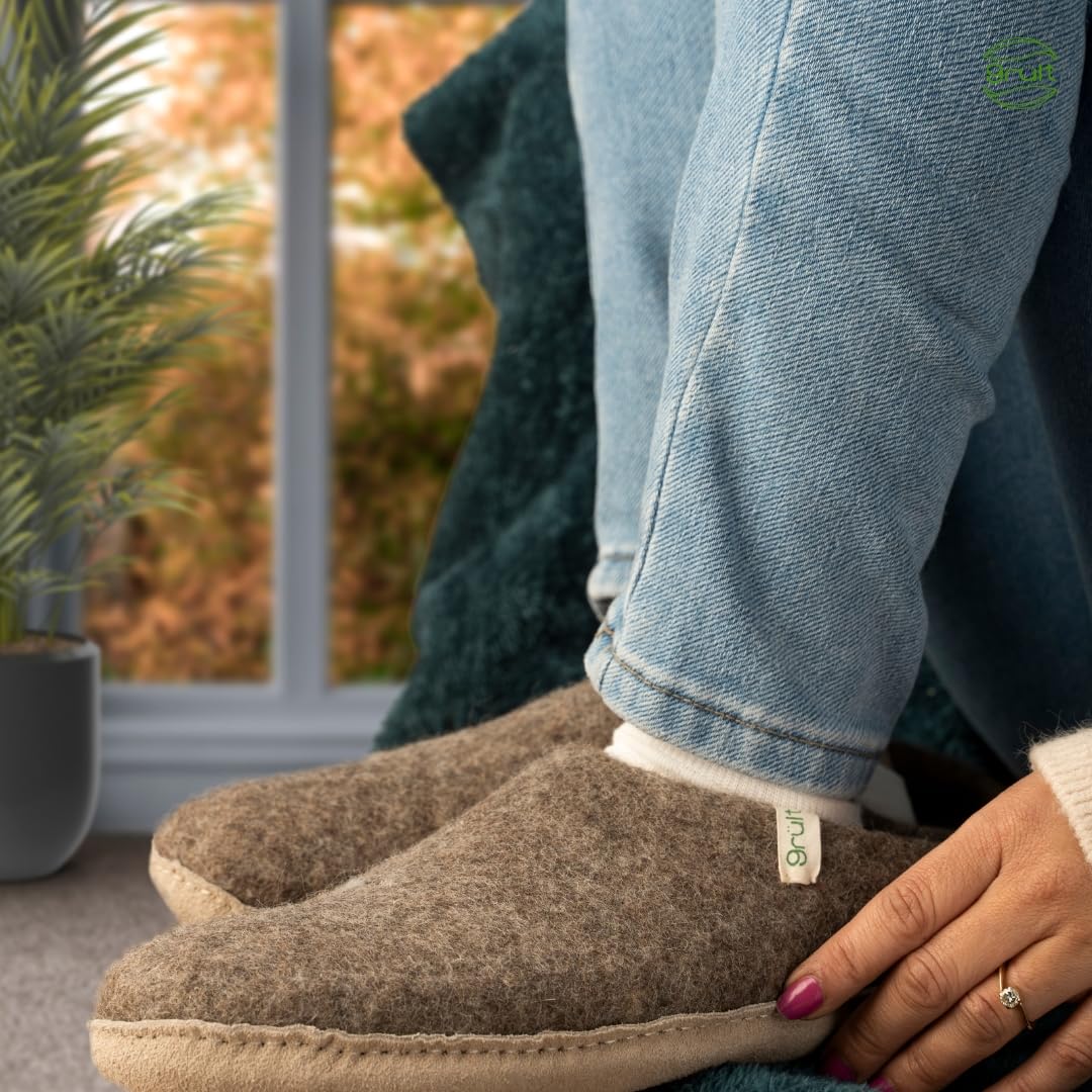 Pantuflas de fieltro de lana, pantuflas para hombre y mujer, suaves y acogedoras, calidad superior, suela de piel antideslizante